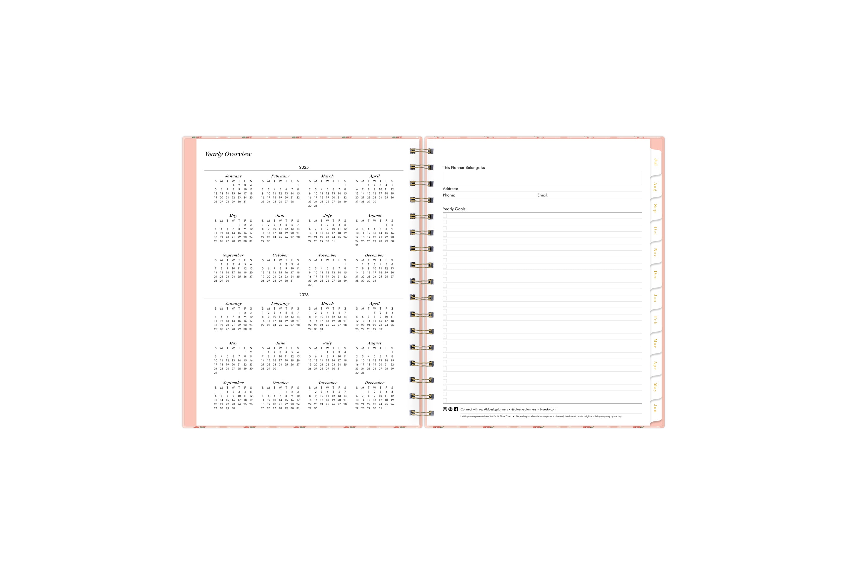 2025-2026 reference calendar with poly storage pocket and ownership information