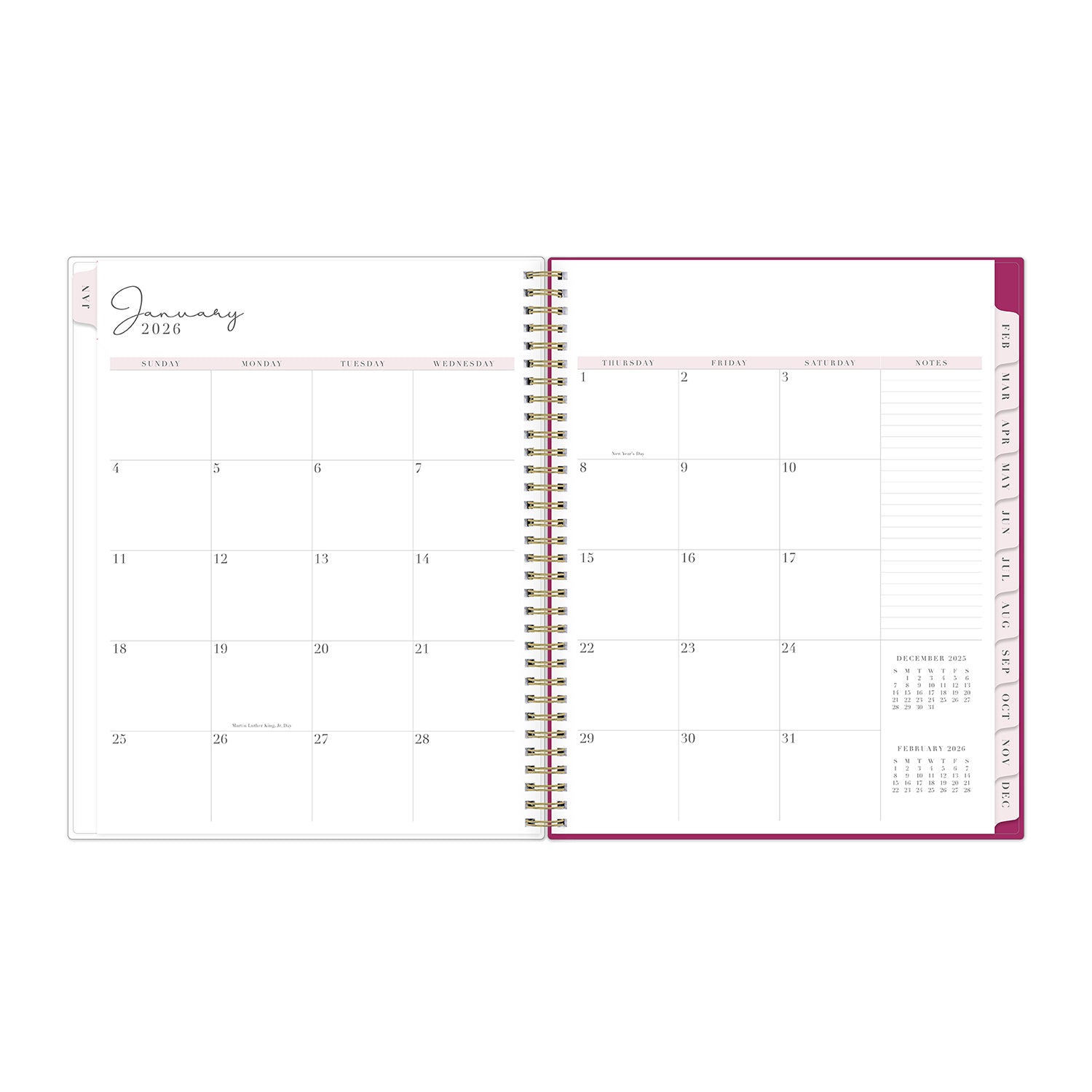 monthly spread featuring top goals, dates, and blank writing space