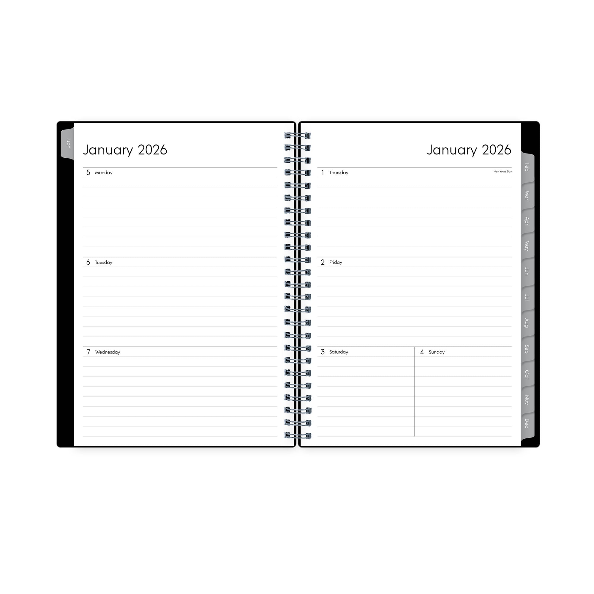 2026 planner notes featuring clean lined writing space in this weekly view and monthly grey tabs