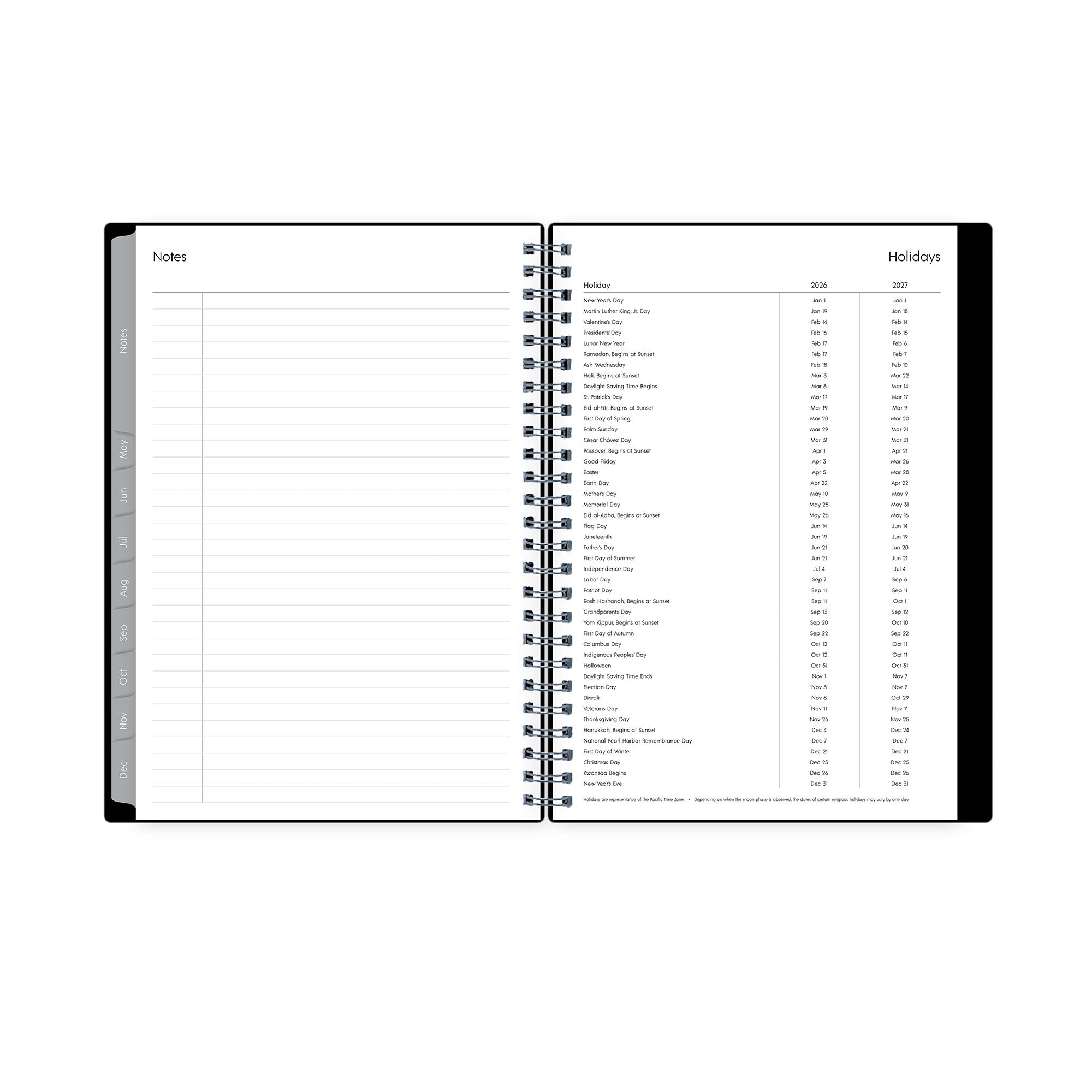 lined notes pages and holiday list