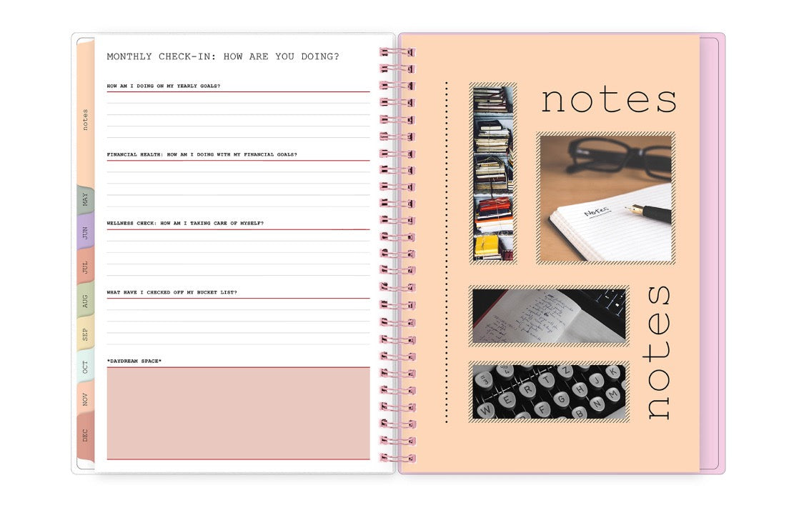 self-care check in spreadsheet and notes pages