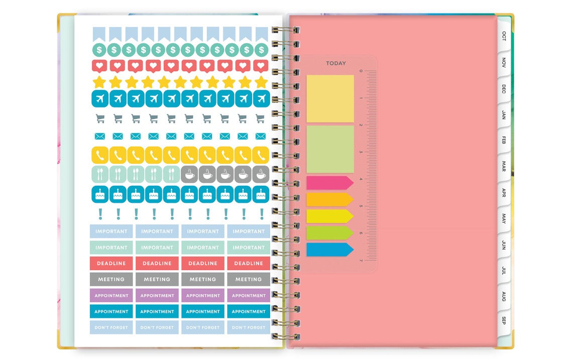 sticker sheet, ruler, and post its on this 2026 planner