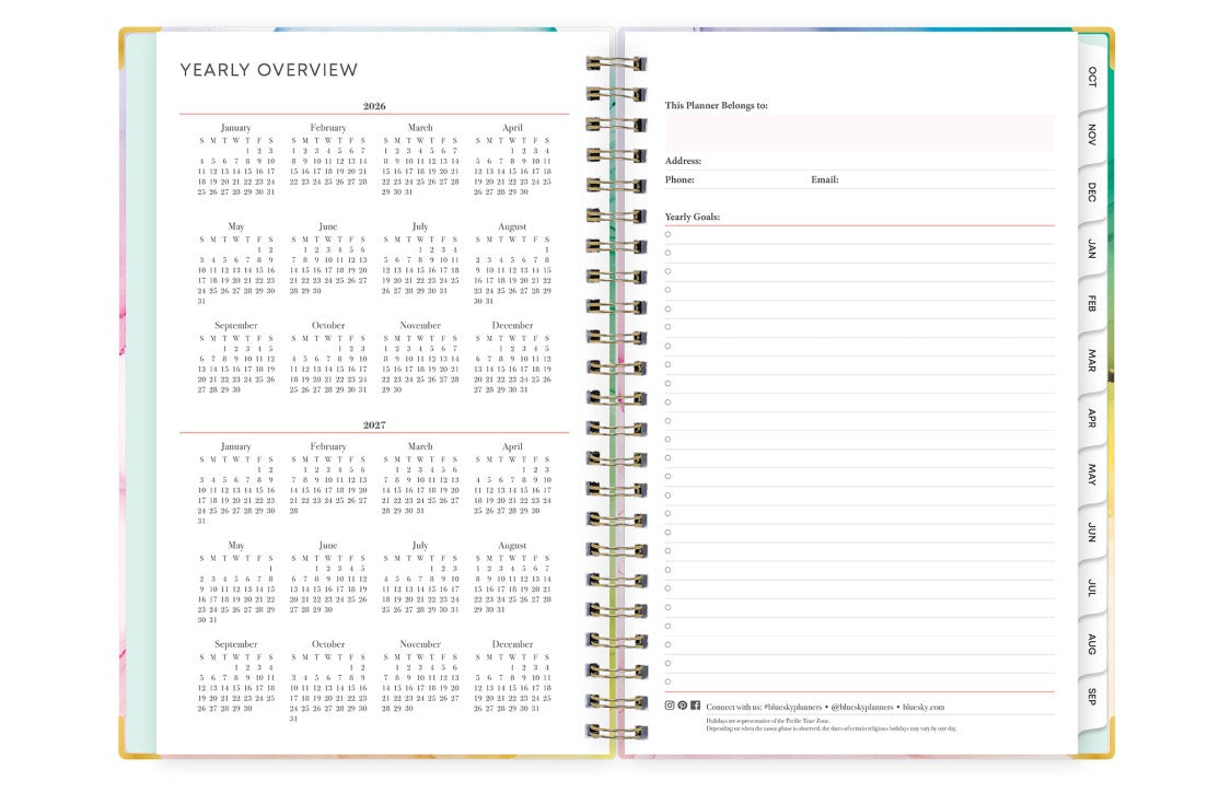 yearly overview of 2026 and 2027 with white monthly tabs