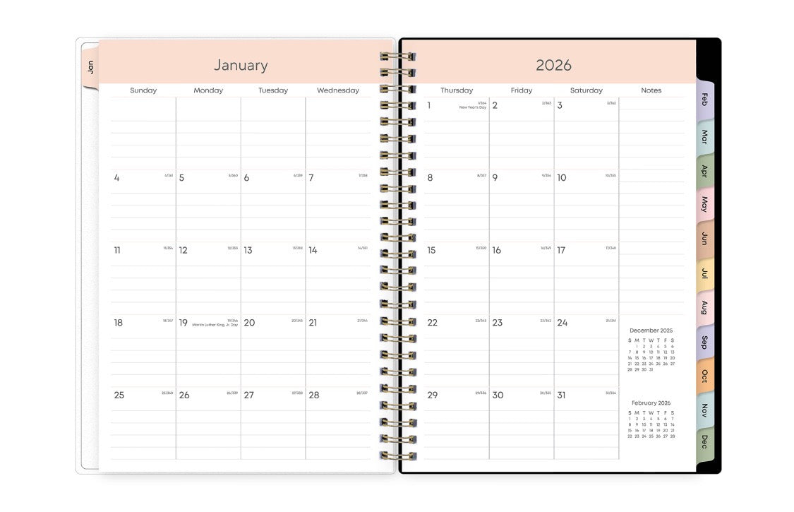 planner notes monthly spread featuring lined writing space and multi colored monthly tabs