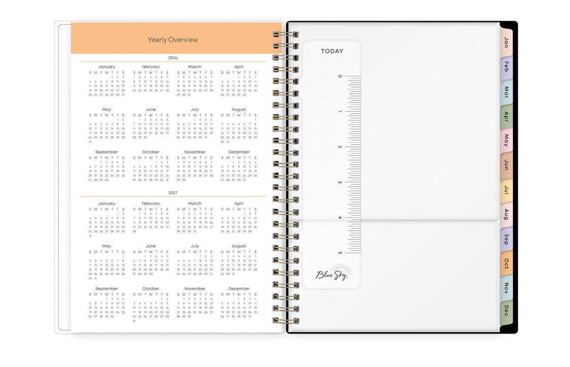 yearly overview for 2026 and 2027, storage pocket, and ruler