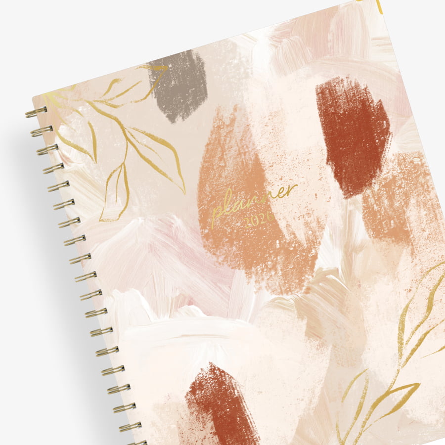 8.5x11 front cover planner with brushed shades of brown and floral