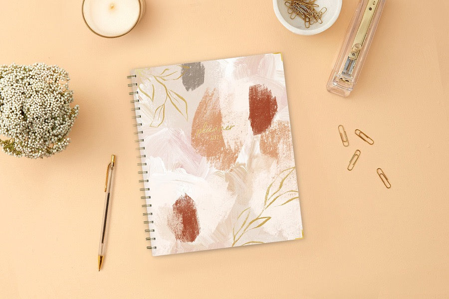 8.5x11 front cover planner with brushed shades of brown and floral