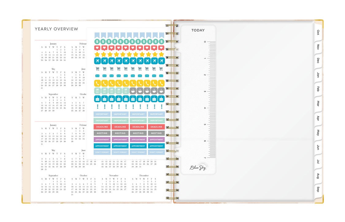 planner features a snap in ruler and sticker sheet