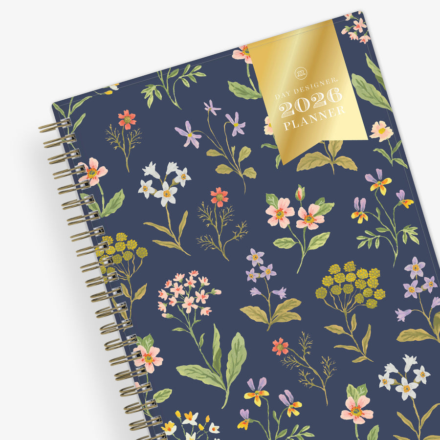 2026 planner weekly monthly planner notes with floral and navy background