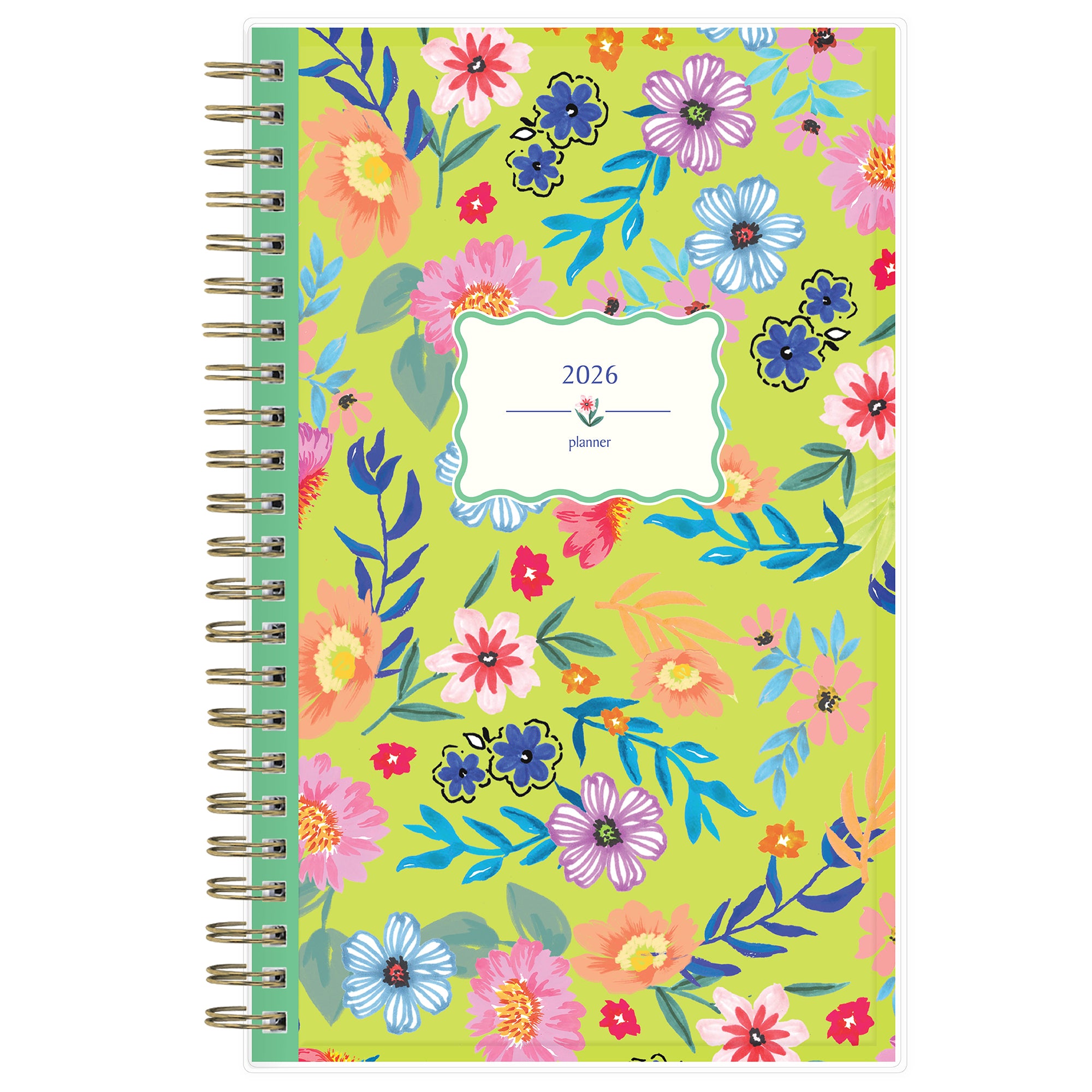 2026 planner featuring lime green back ground and floral front cover