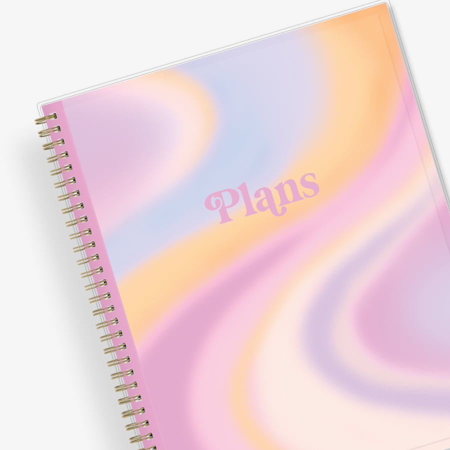 wavy swirl pink orange yellow front cover in 8.5x11 planner size