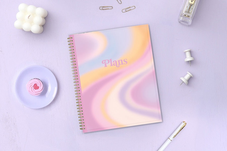 wavy swirl pink orange yellow front cover in 8.5x11 planner size