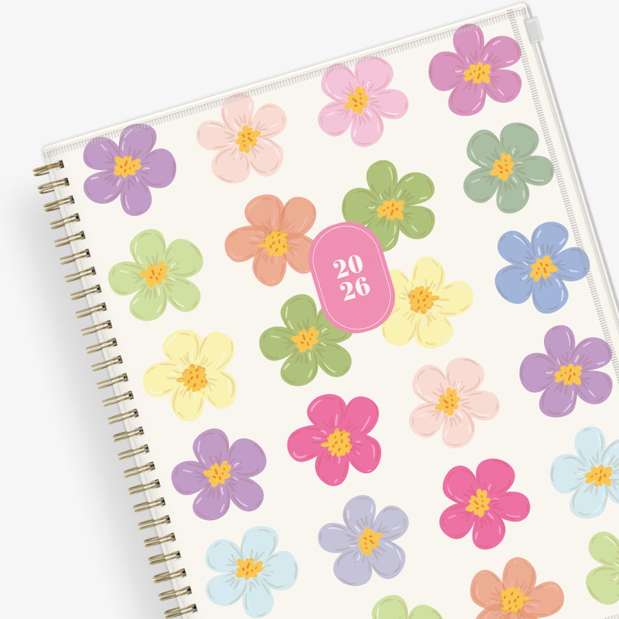 floral front cover with daisies on this 8.5x11 planner