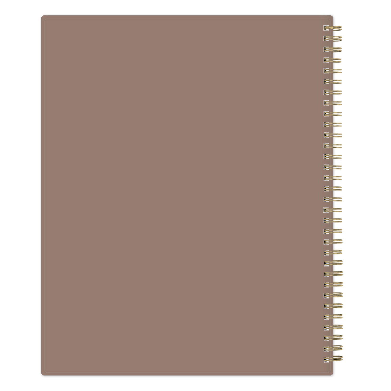 Brown planner with a spiral binding on a white background