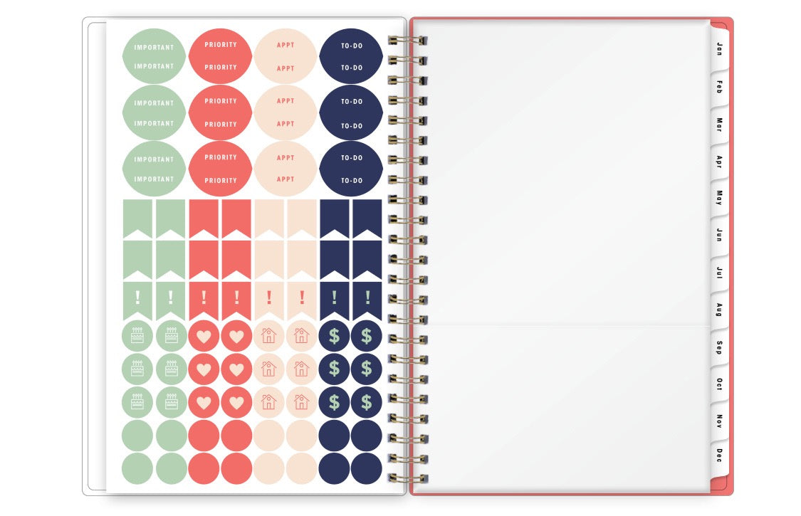 sticker sheet with storage pocket and yearly overview 2026 to 2027