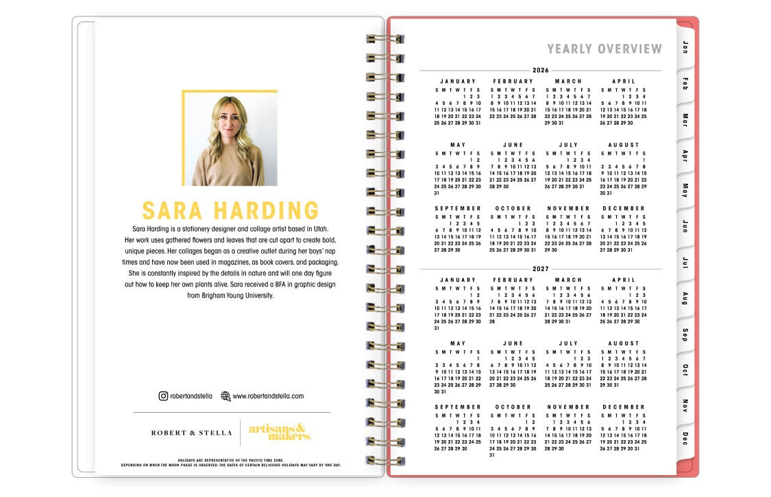 sticker sheet with storage pocket and yearly overview 2026 to 2027