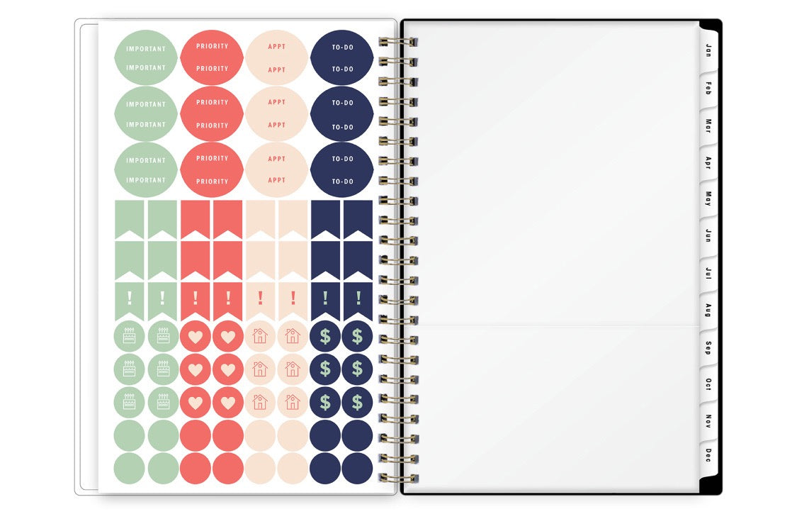 sticker sheet with storage pocket and yearly overview 2026 to 2027