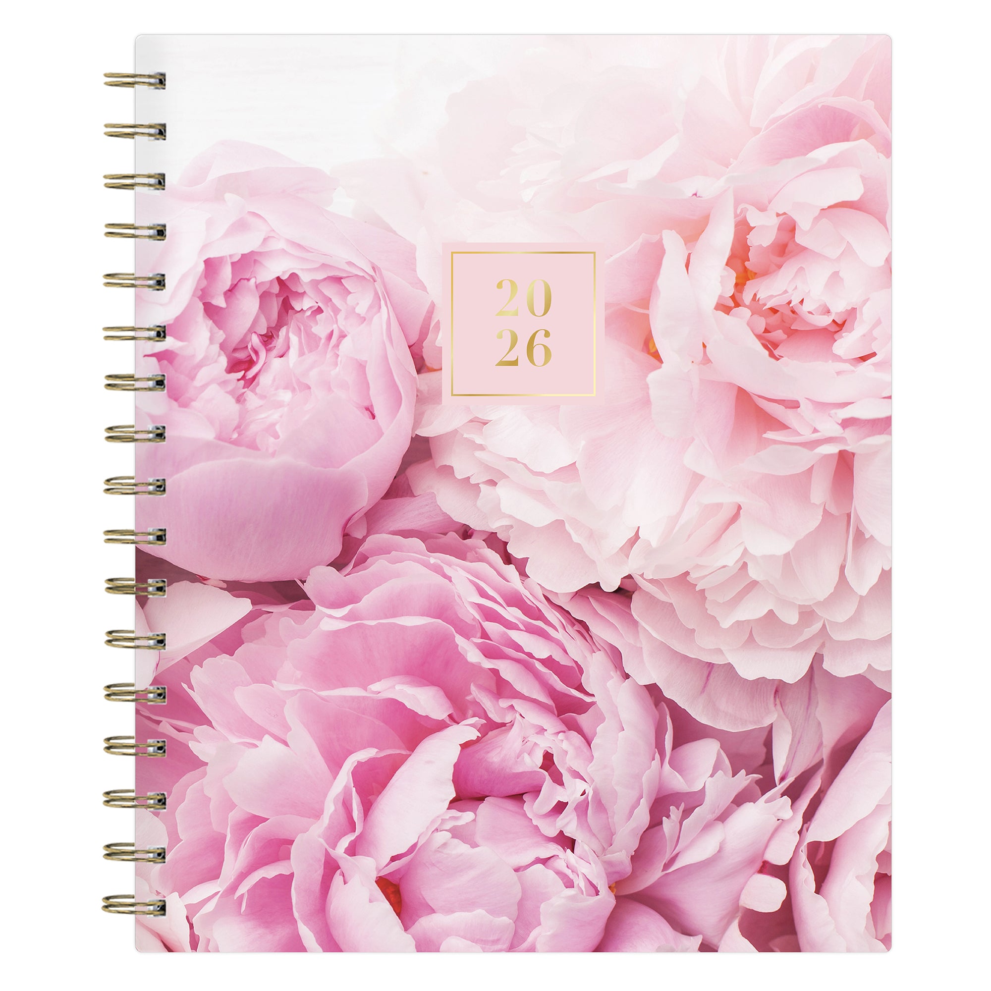 Spiral-bound notebook with pink floral design and &