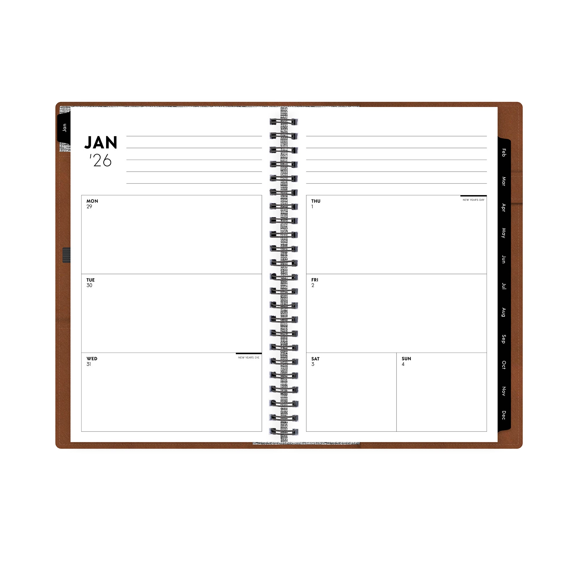 january to december 2026 year weekly monthly planner with both blank and linked writing space