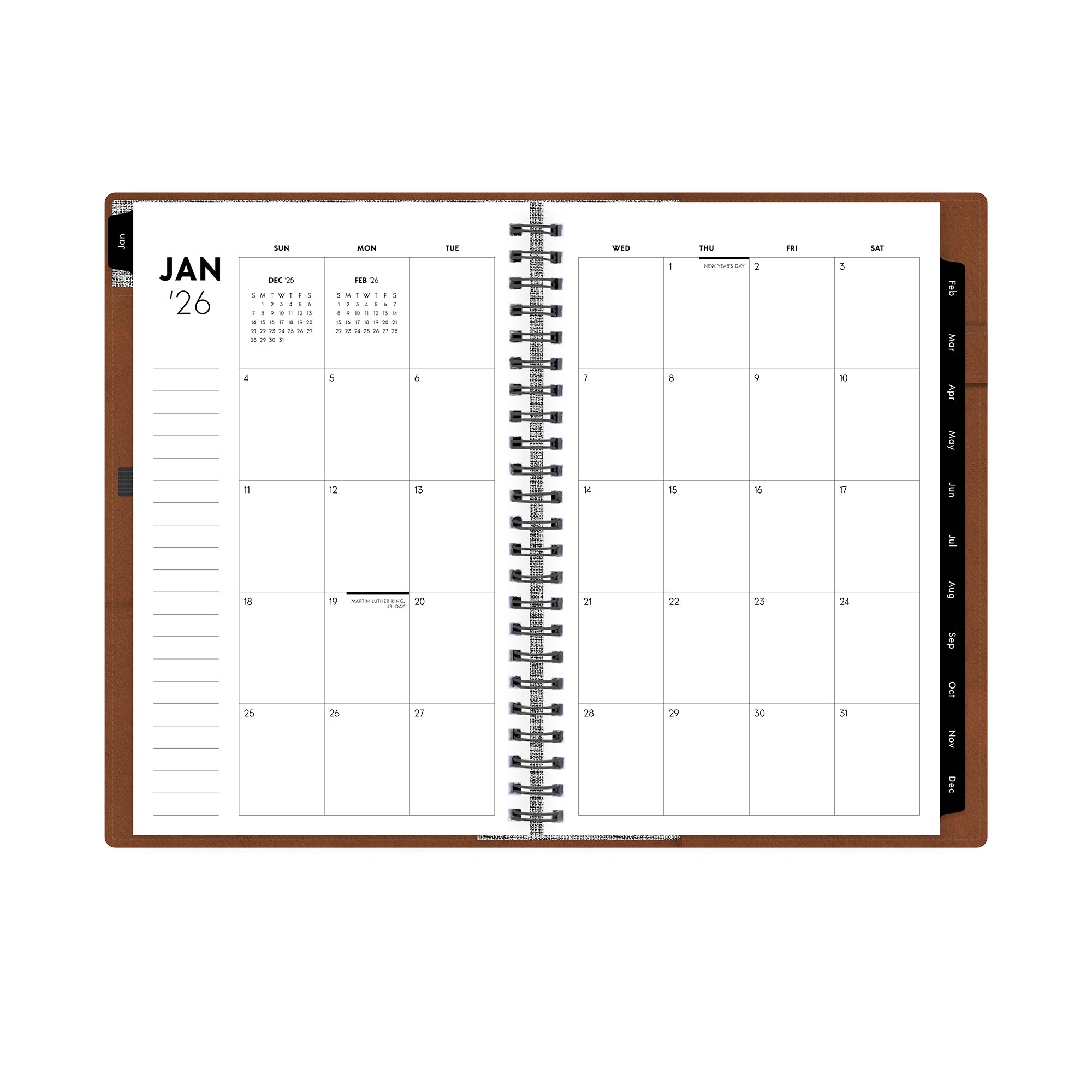 january to december 2026 year weekly monthly planner with both blank and linked writing space
