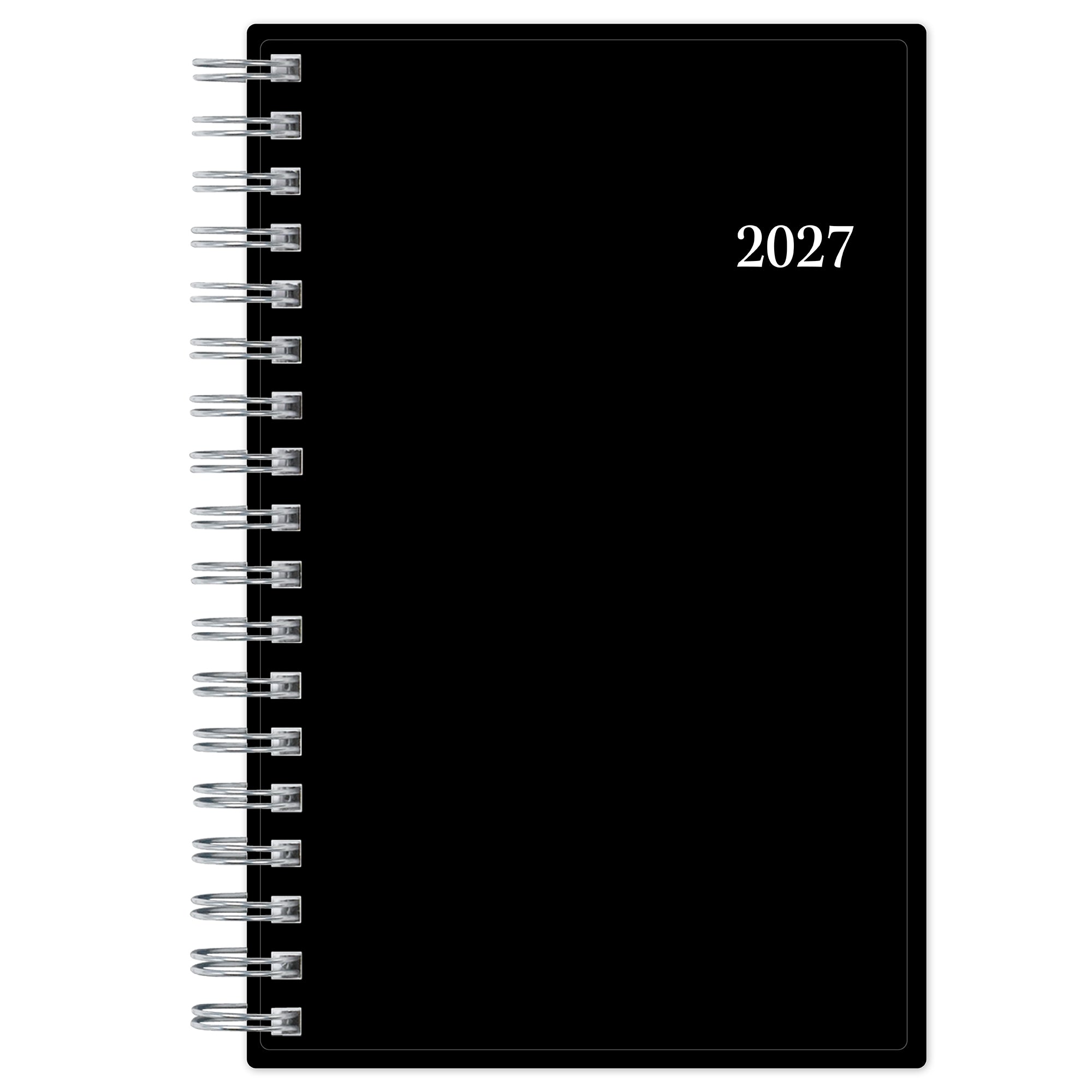 black front and back cover on this pocket size planner in 3.625x6.125 page size.