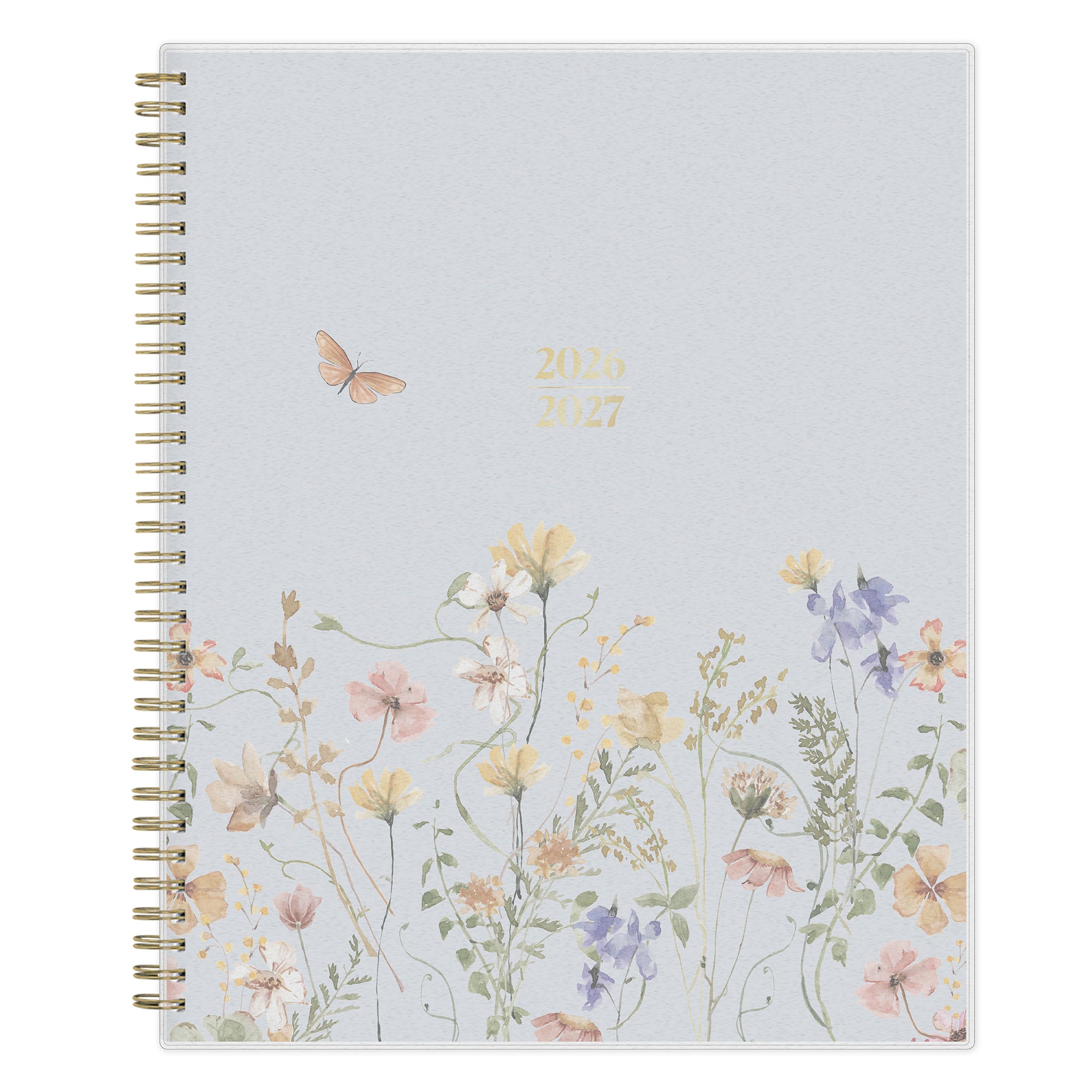 Floral weekly planner with butterfly illustration on a light blue background