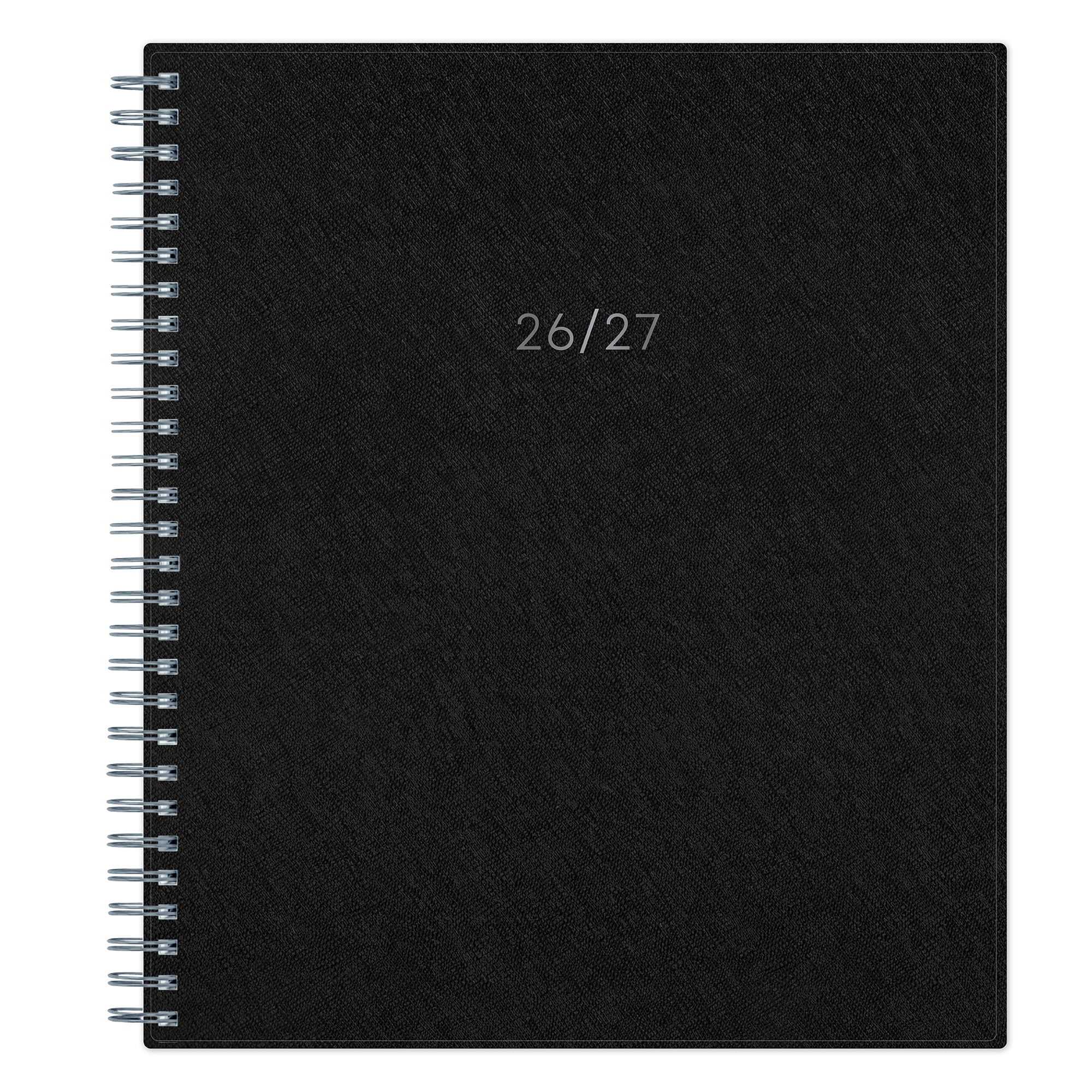 18 month planner for 2027 featuring a solid black crossgrain front cover