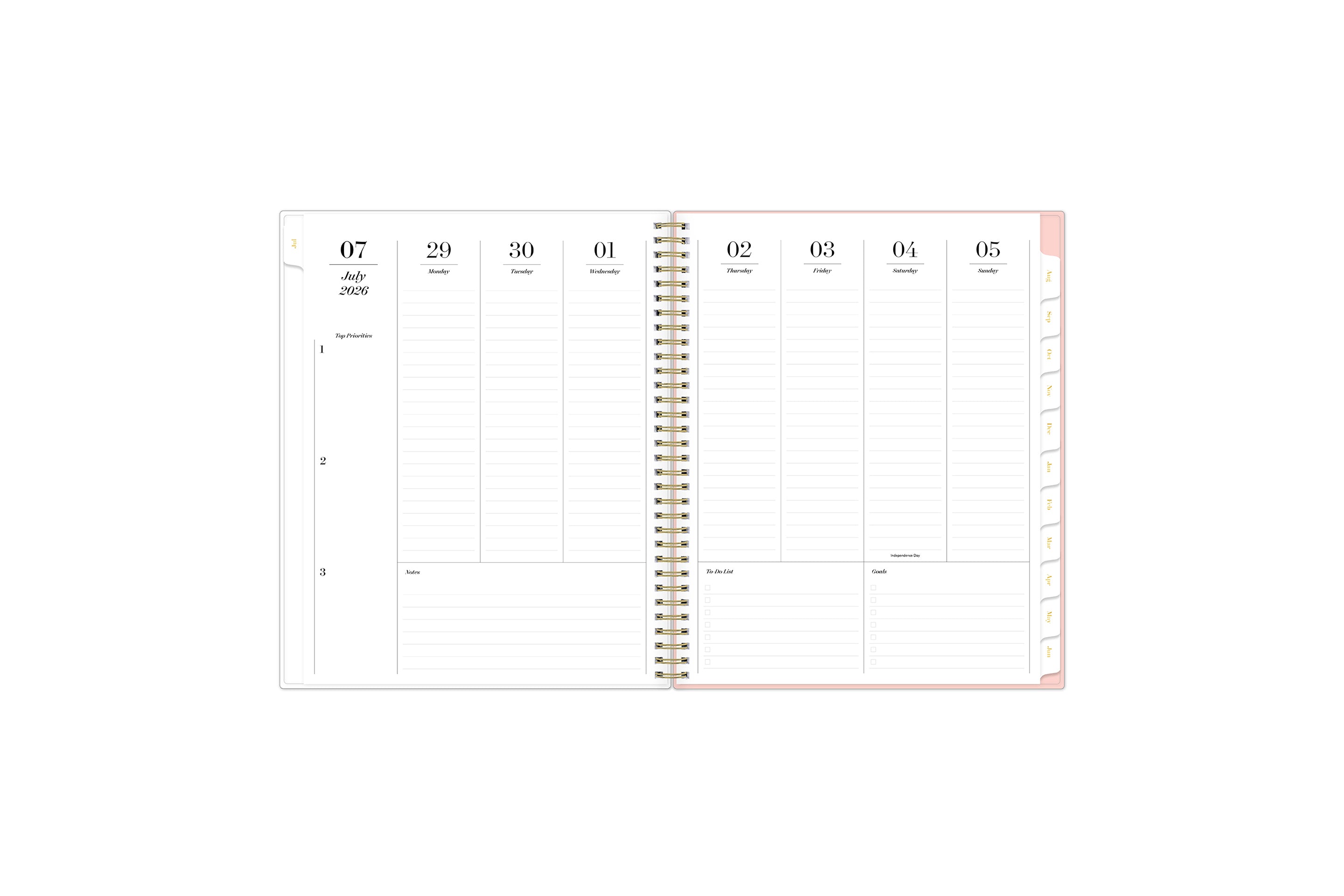 weekly open spread for this sincerely jules x blue sky planner featuring ample lined writing space on a vertical day to day layout