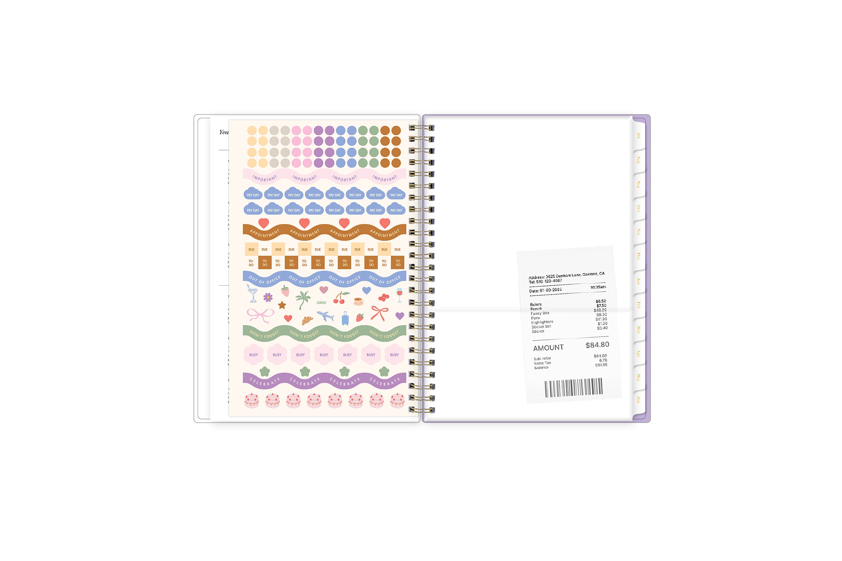 reference calendar for 2026 and 2027 featuring a storage pocket and sticker sheet and white monthly tabs