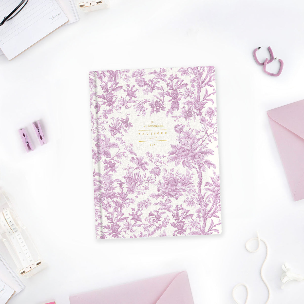day designer boutique planner in 8x10 weekly monthly format with purple floral front cover