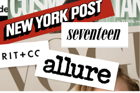 Press - Logo snippets from various publications such as New York Post, Seventeen, Brit + Co, Allure.