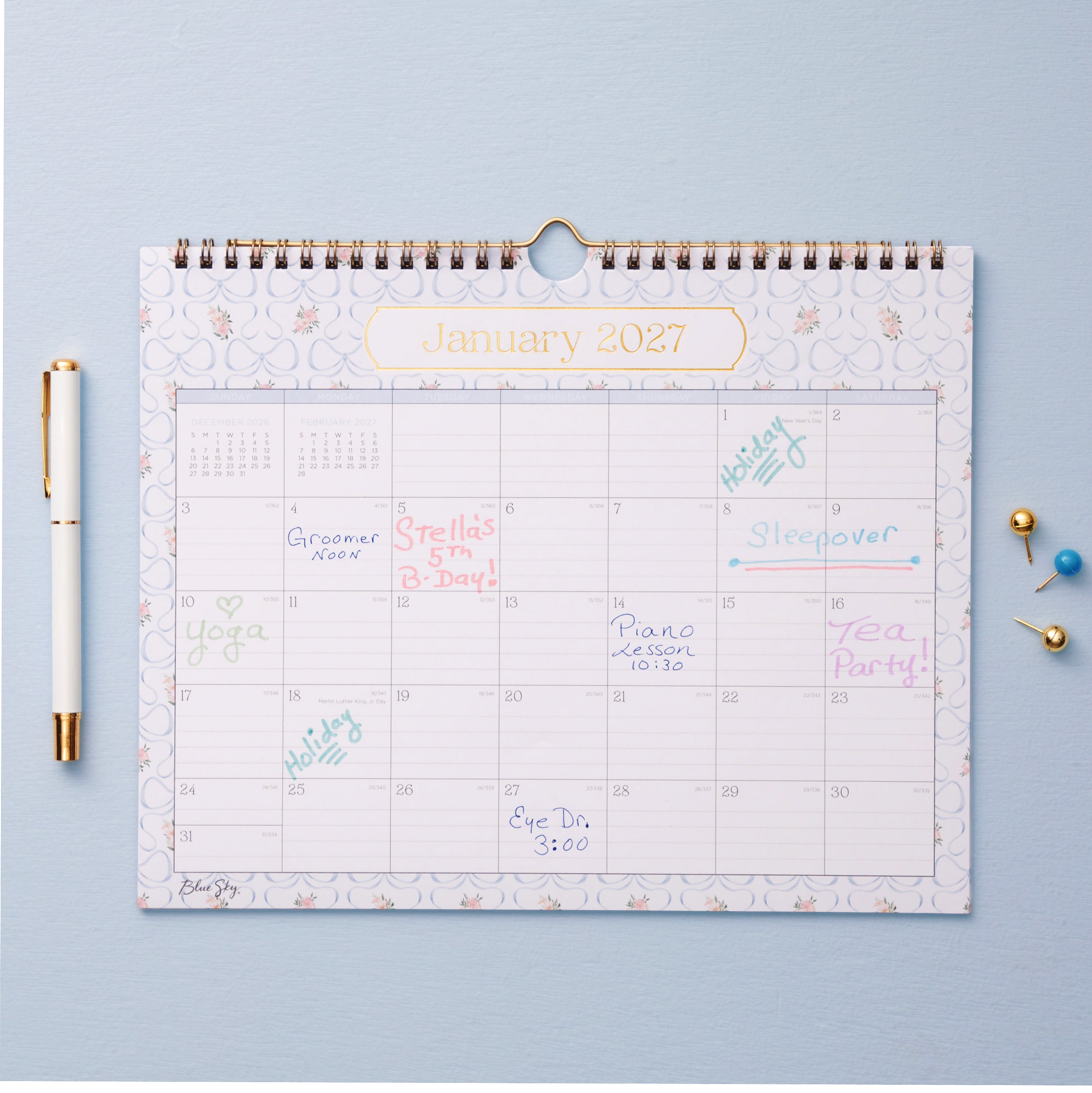 lined writing space for each day on this january 2027 to december 2027 wall calendar + reference calendars