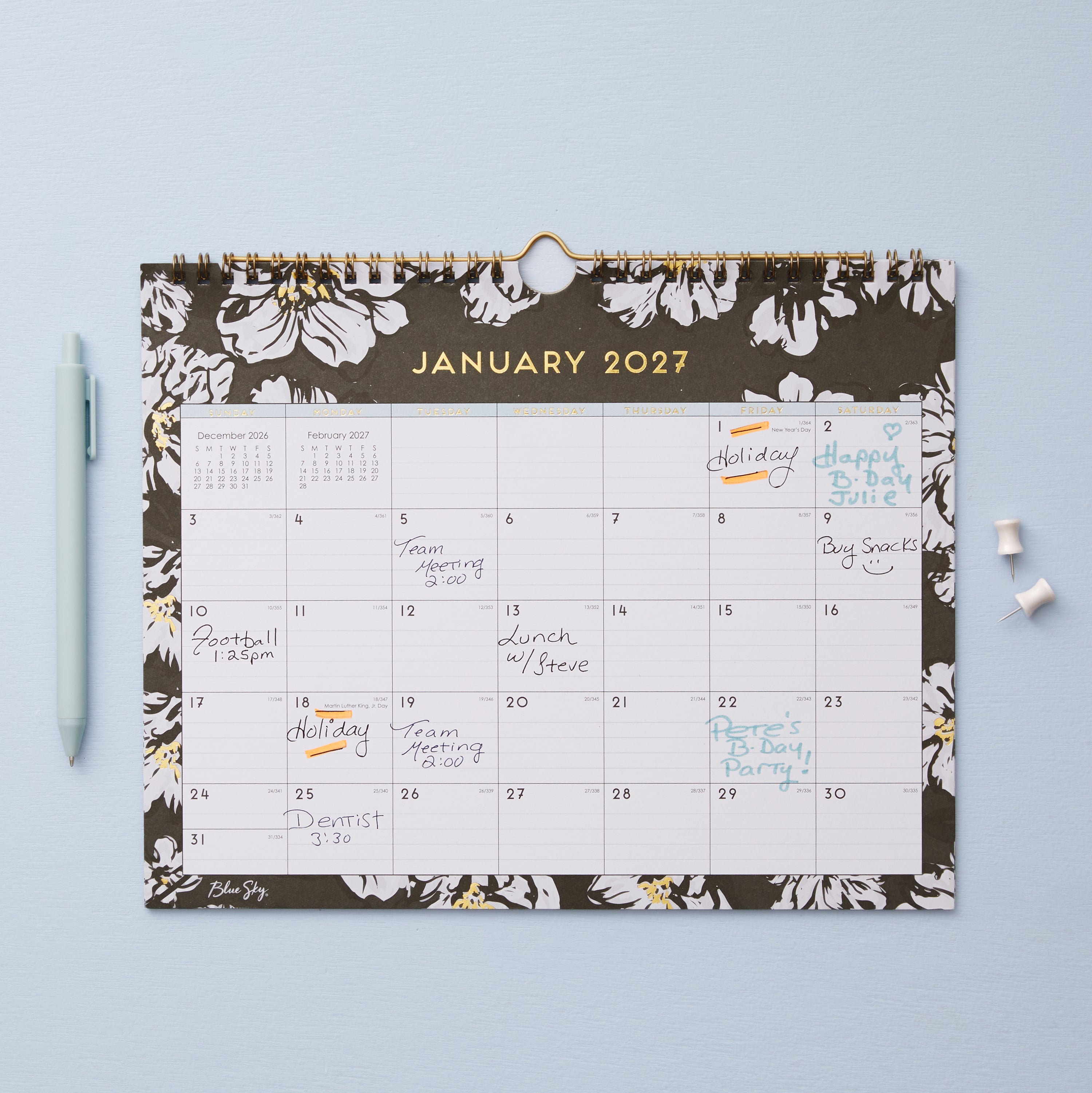 floral border on this january 2027 - december 2027 wall calendar lined writing space, reference calendars