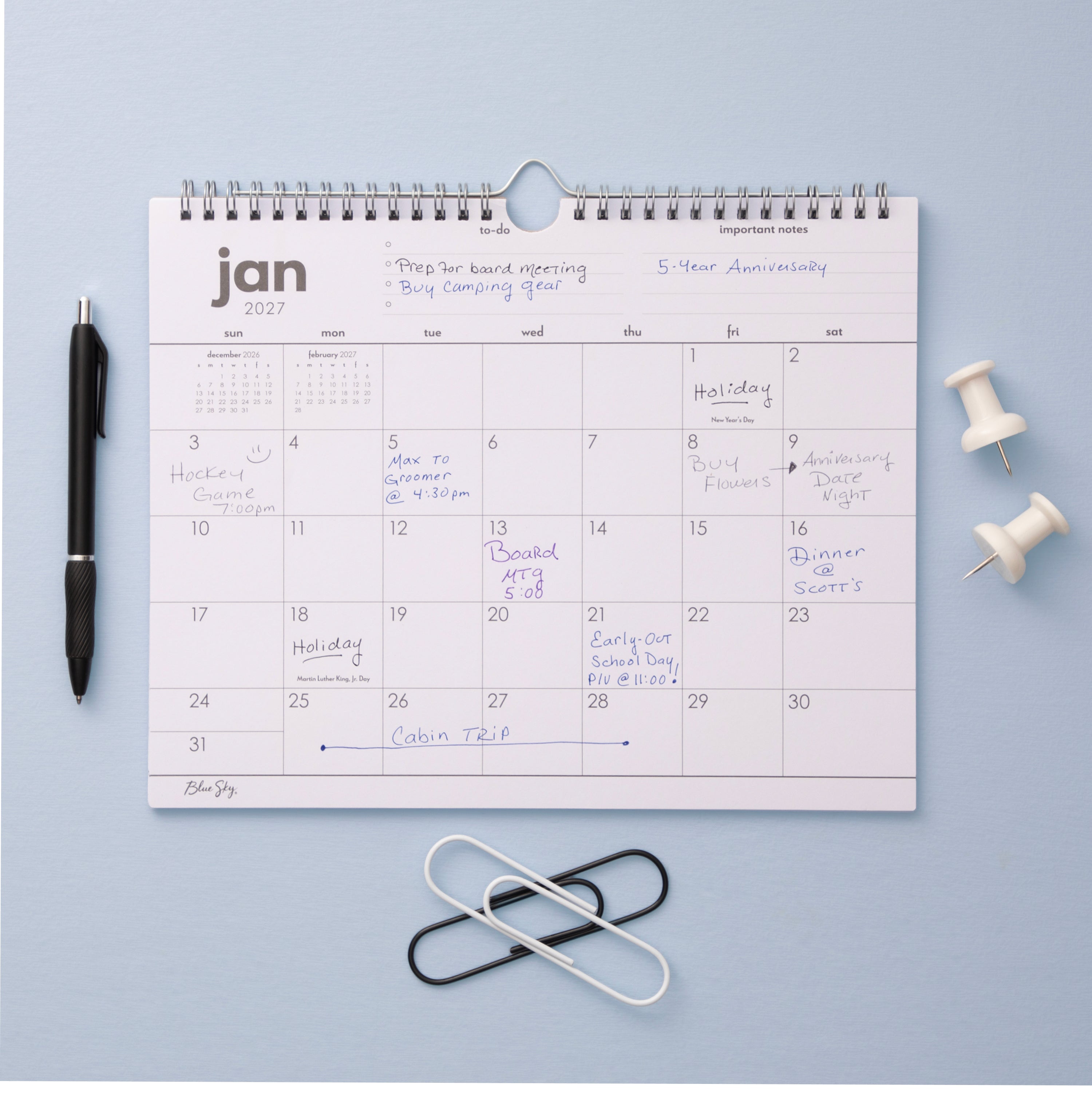 january 2027-December 2027 wall calendar in 11x8.75 size blank writing space and reference calendars