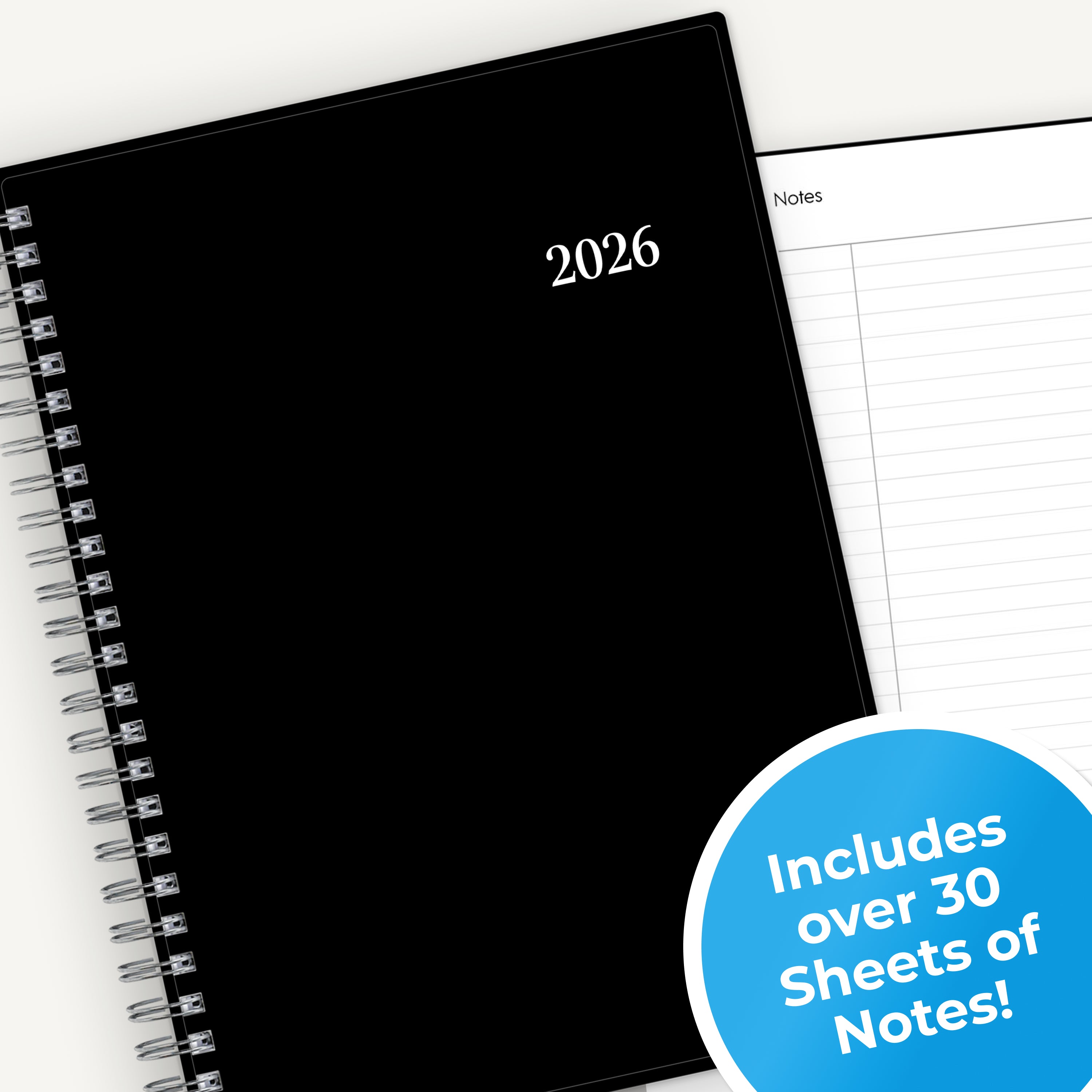 planner notes in black featuring over 30 sheets of paper!