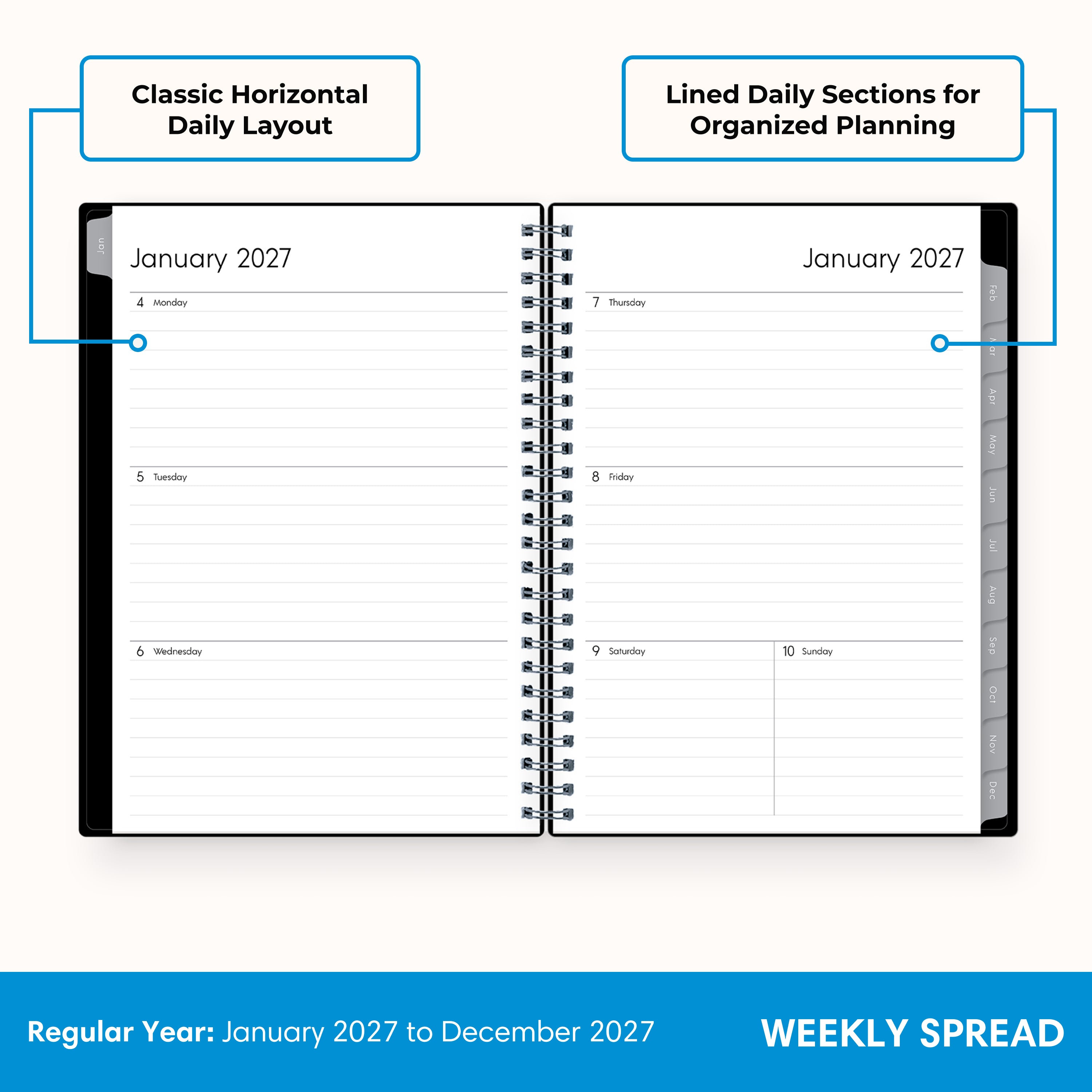 2027 weekly layout featuring lined writing space and organized sections for planning 5.875x8.625