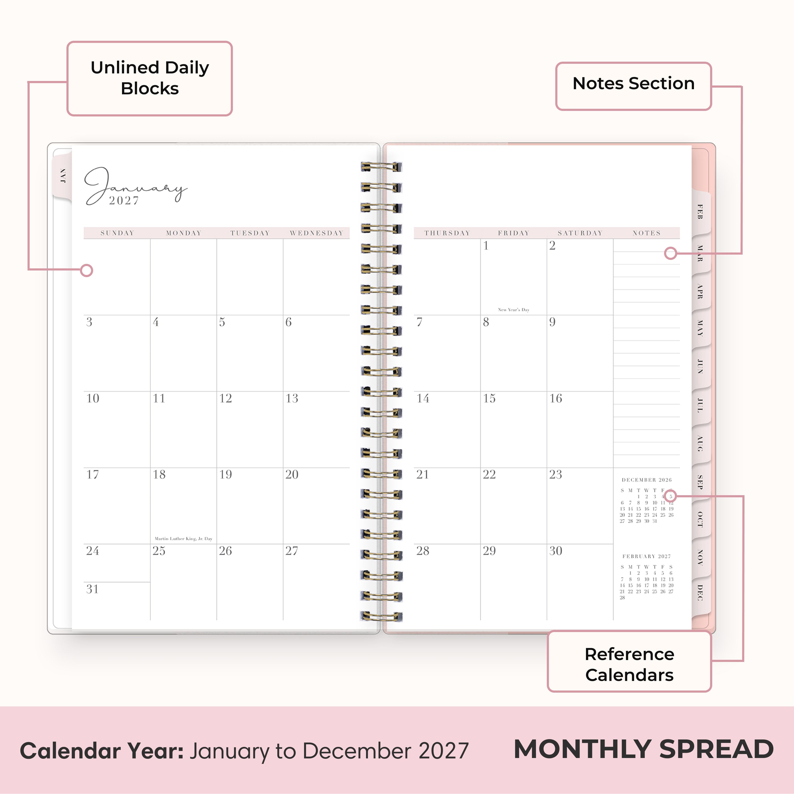 Cherie 2027 Weekly Monthly 5x8 Rach Parcell for Blue Sky Planning Calendar