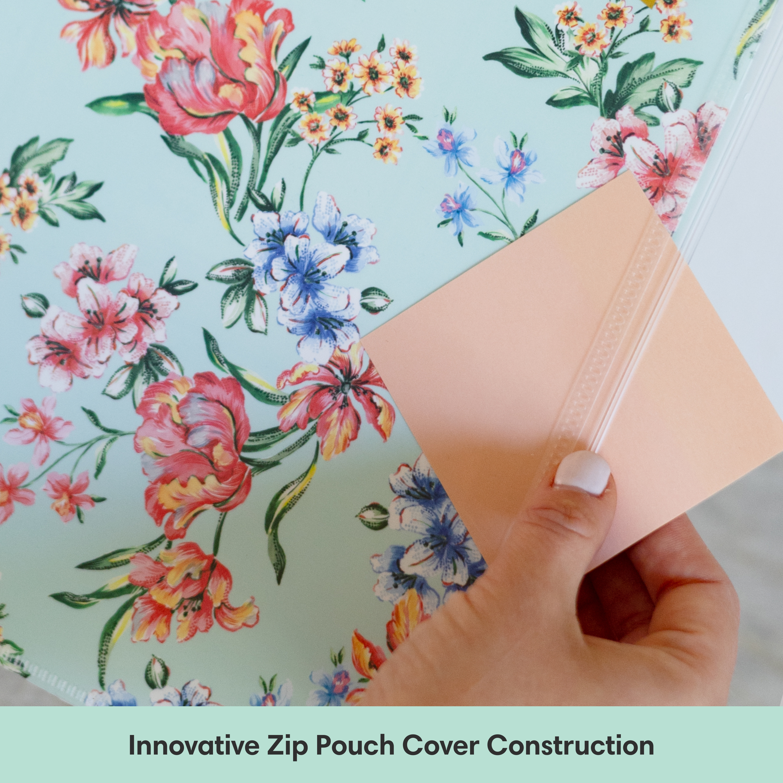 flexible cover stands up to daily use with front cover storage pocket zip