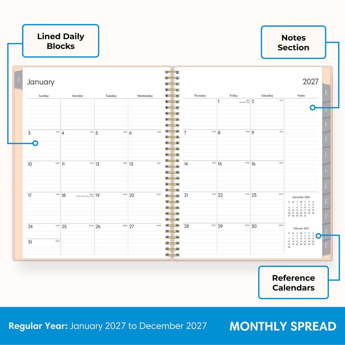 interior layout featuring lined writing space and features list goals weekly planner
