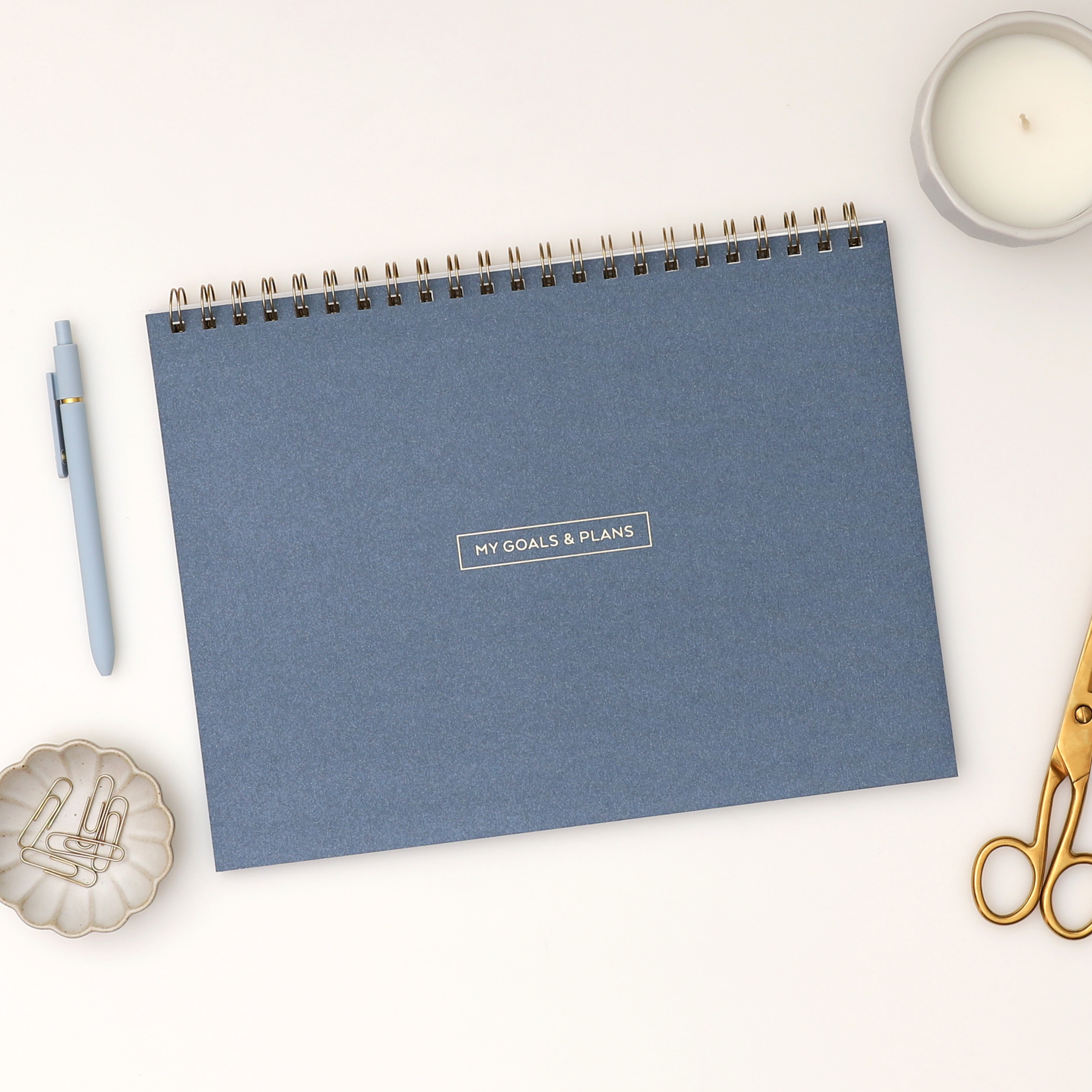 12 x 9 planning pad featuring a navy front cover with twin wire-o binding