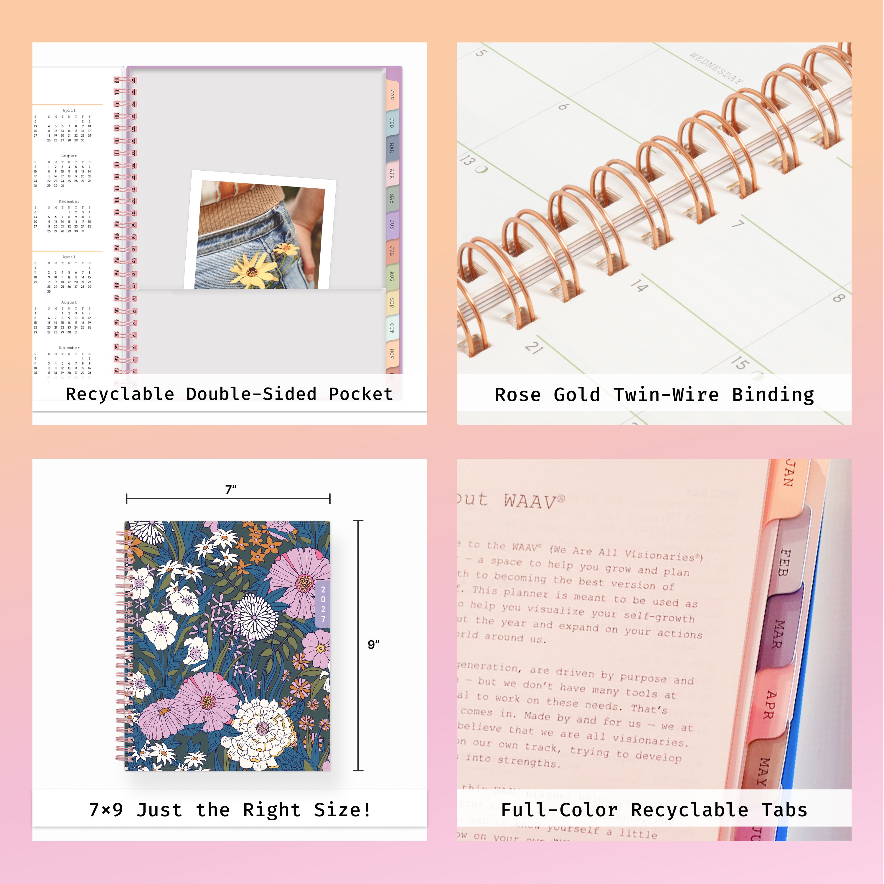 planner features twin wire o binding, monthly tabs, and optimizing planning size