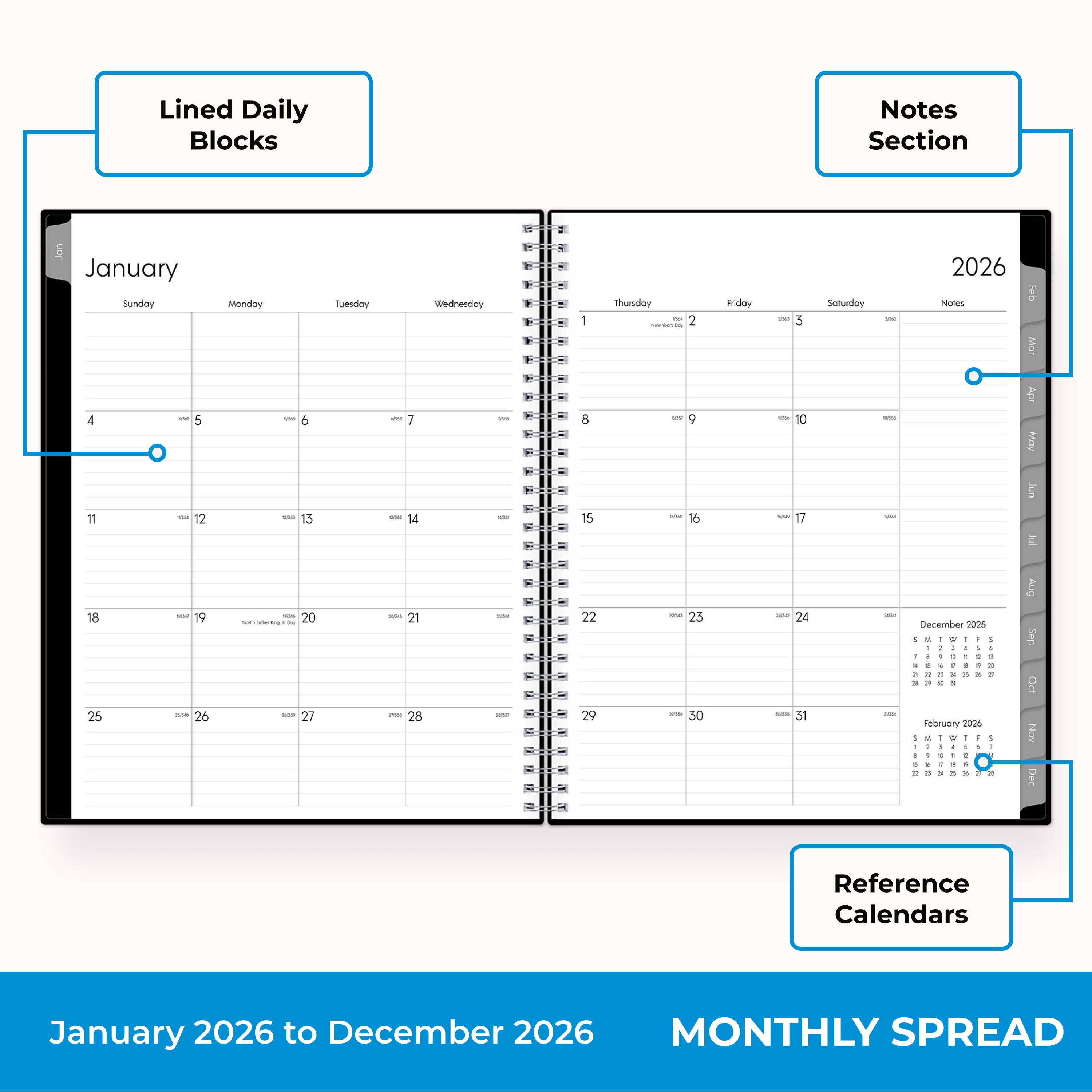 2026 weekly layout featuring lined writing space and organized sections for planning 8.5x11