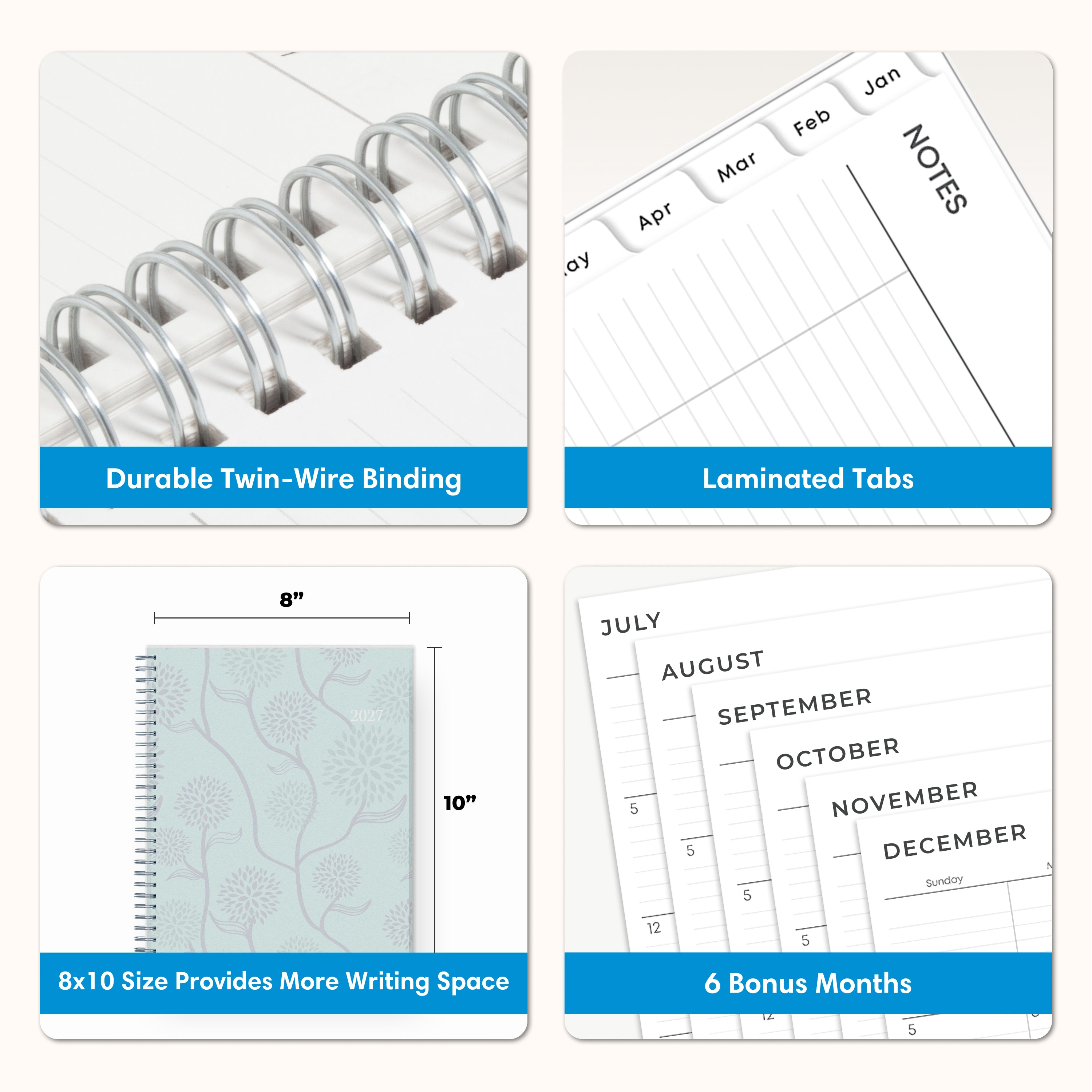 planner features twin wire o binding, monthly tabs, and optimizing planning size