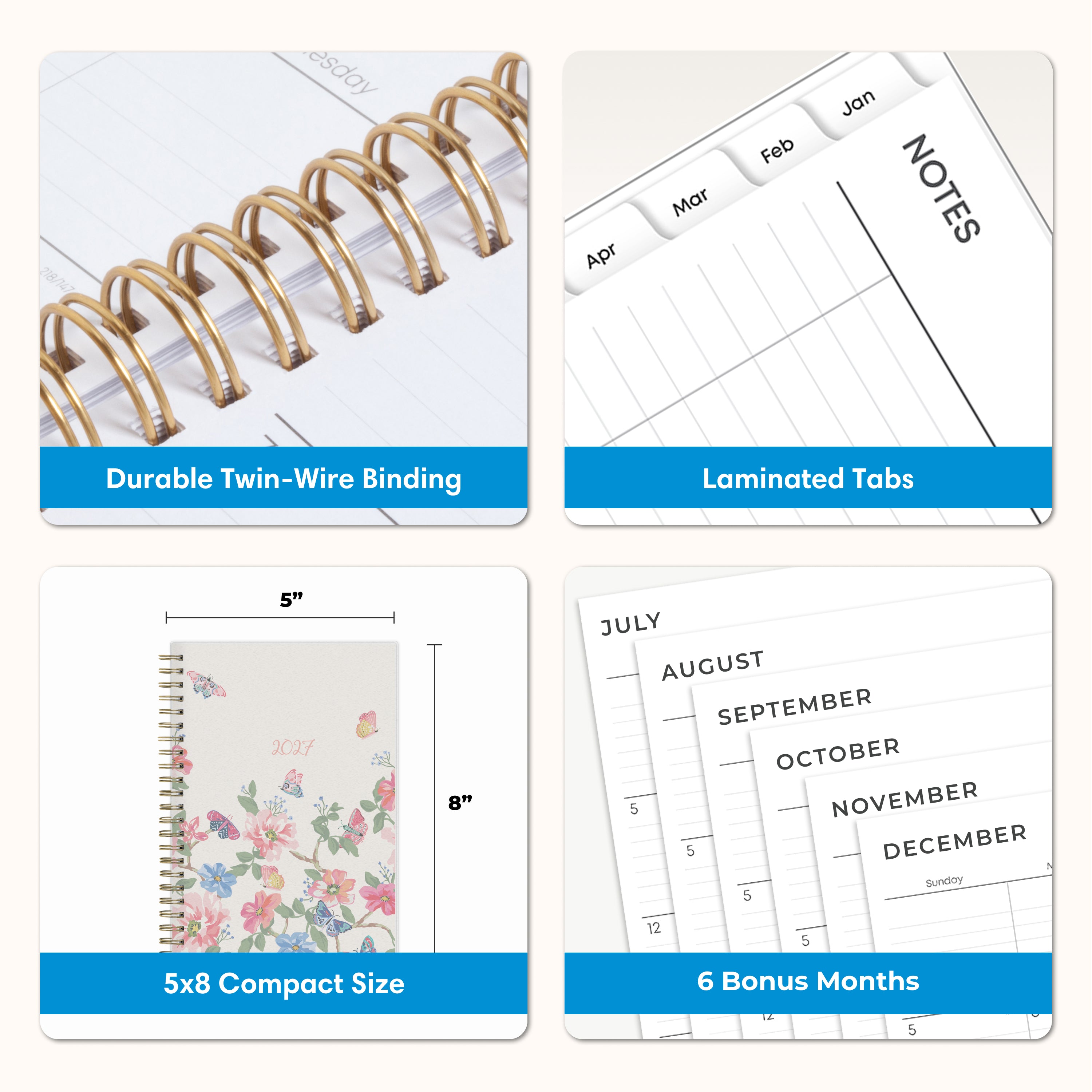 planner features twin wire o binding, monthly tabs, and optimizing planning size