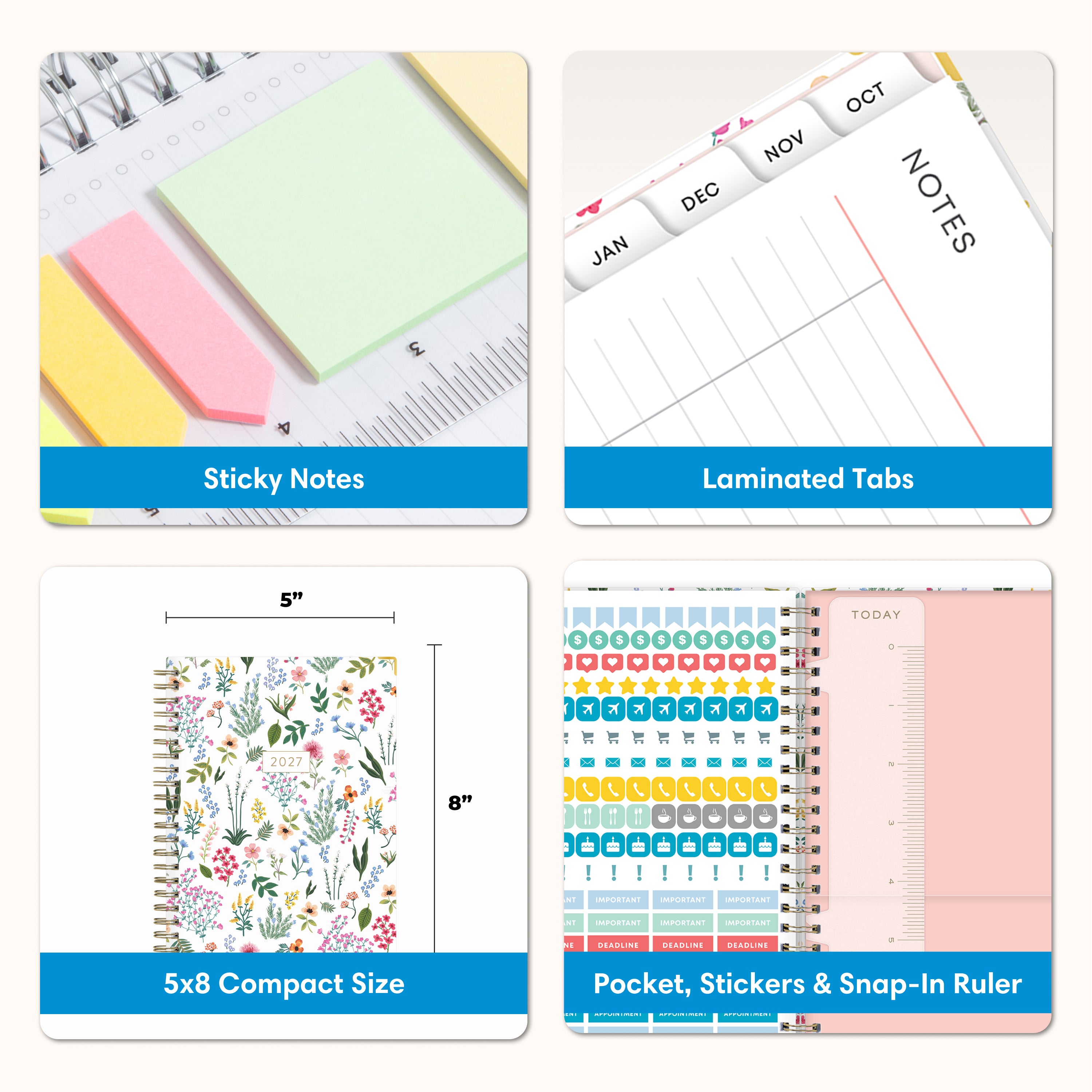planner features twin wire o binding, monthly tabs, and optimizing planning size