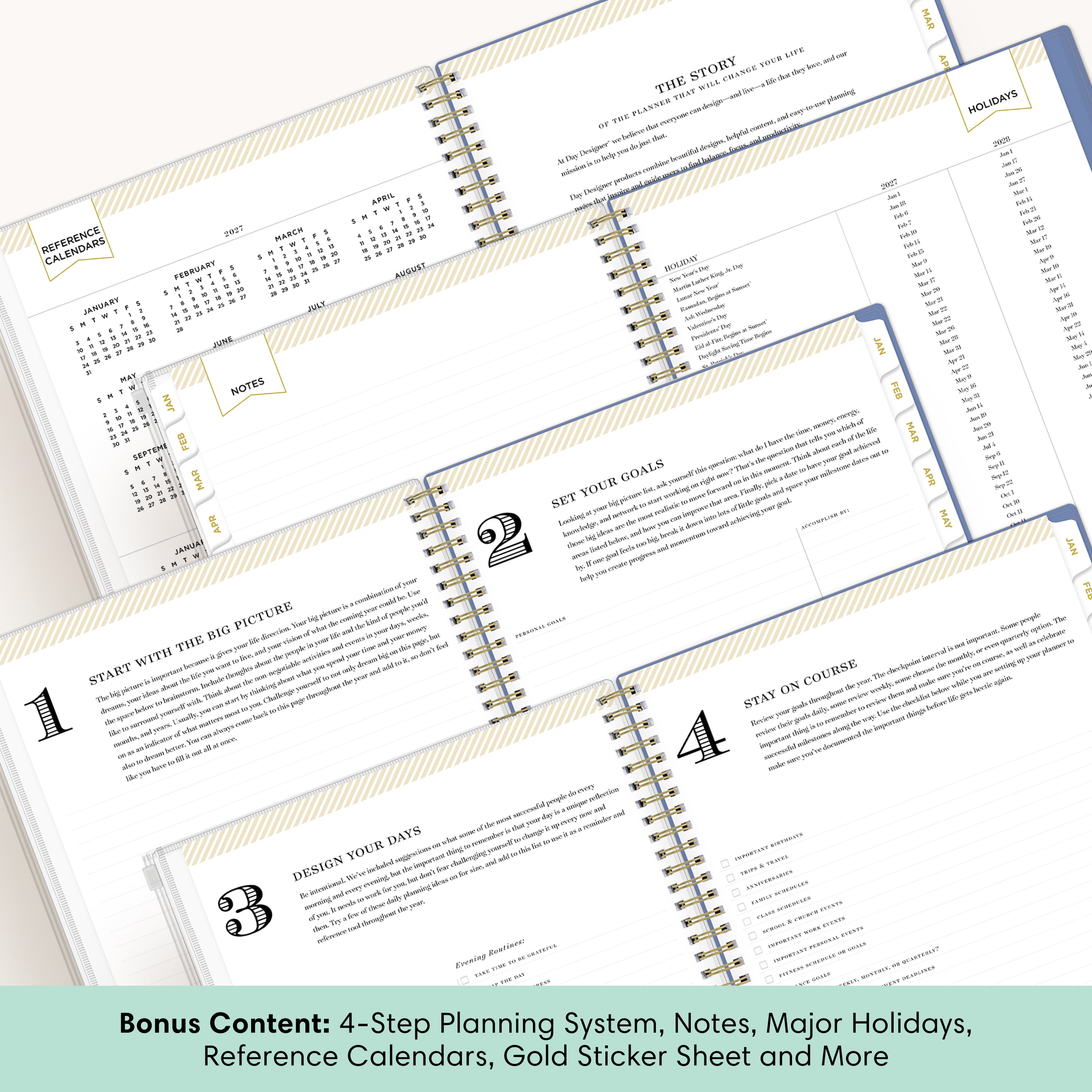 planner features twin wire o binding, monthly tabs, and optimizing planning size