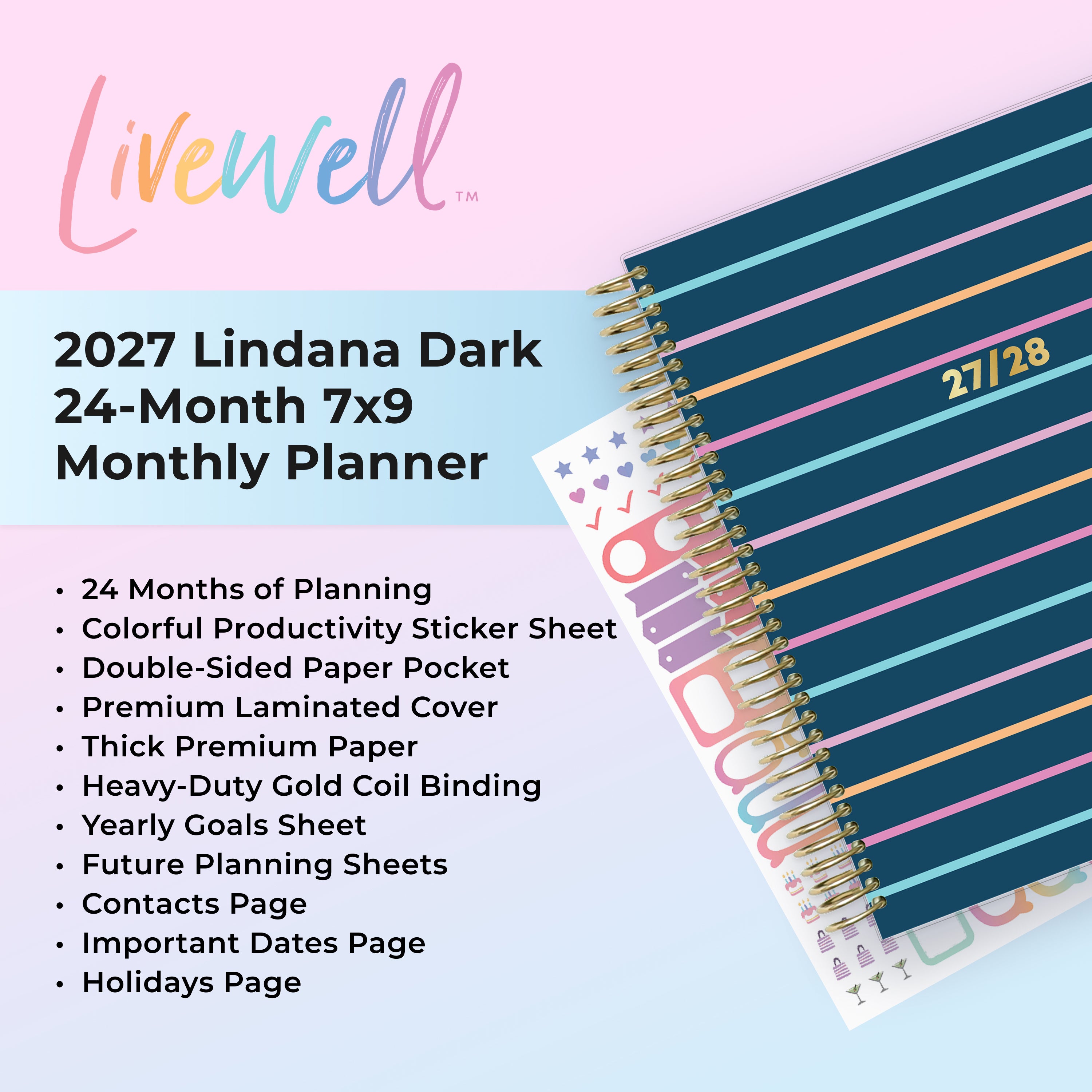 planner featuring bonus content like yearly overview, important dates, holidays, states and capitals