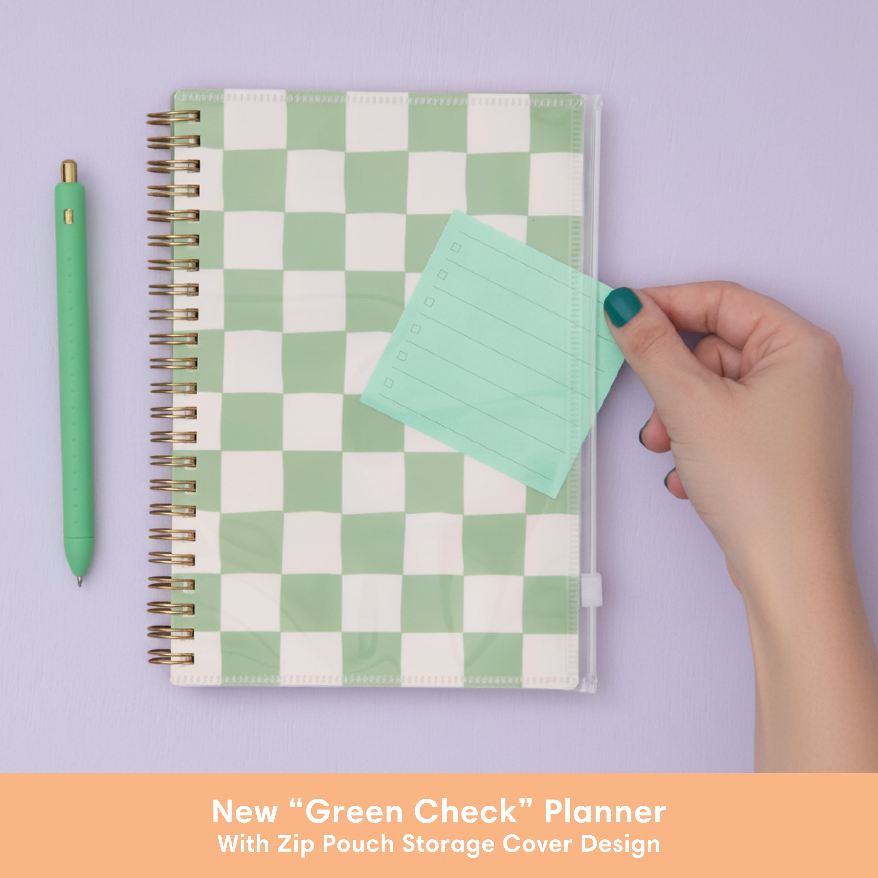 green checkored daisy pattern on this 5x8 planner