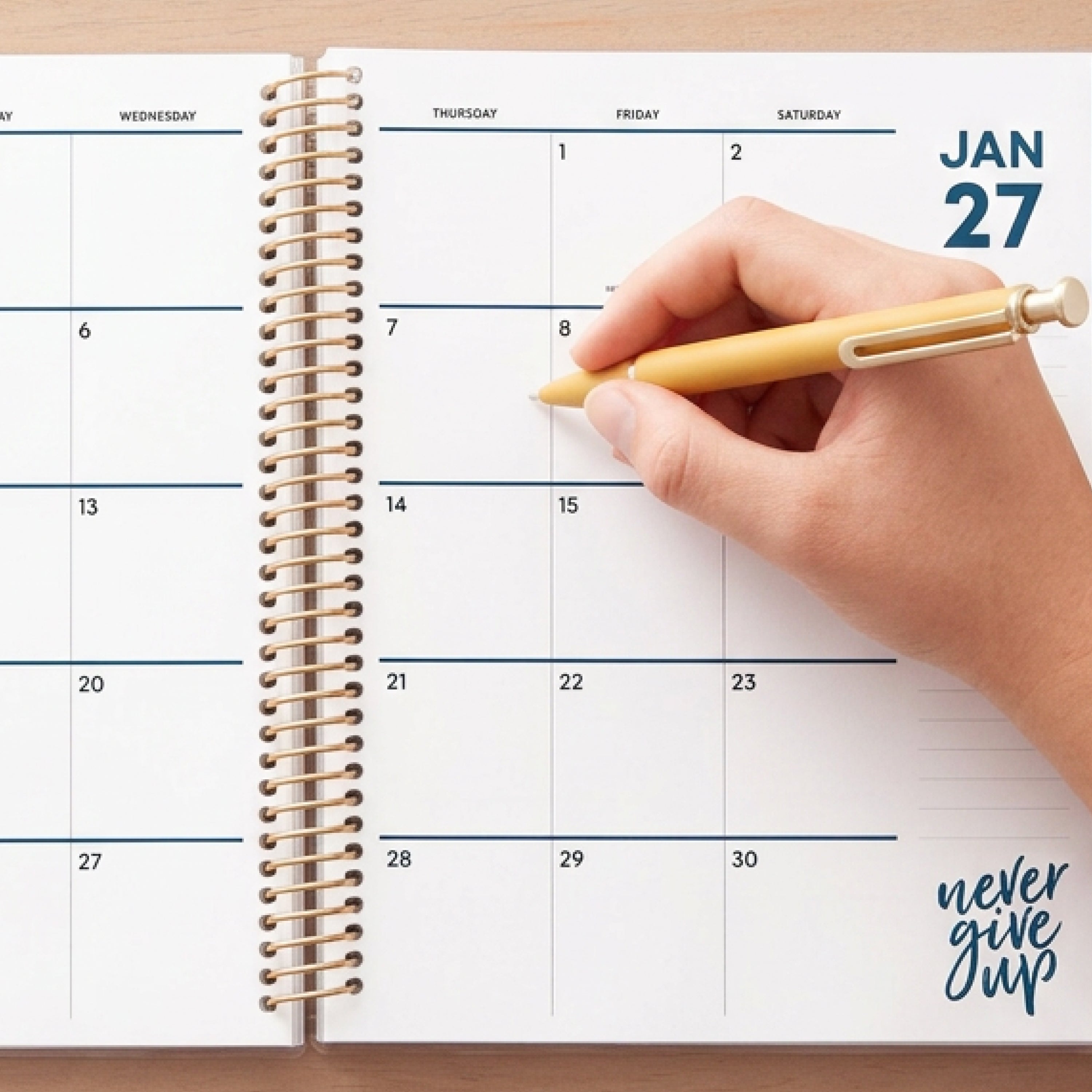 2027 monthly spread featuring ample blank writing space for each date, notes section, reference calendars, and monthly tabs