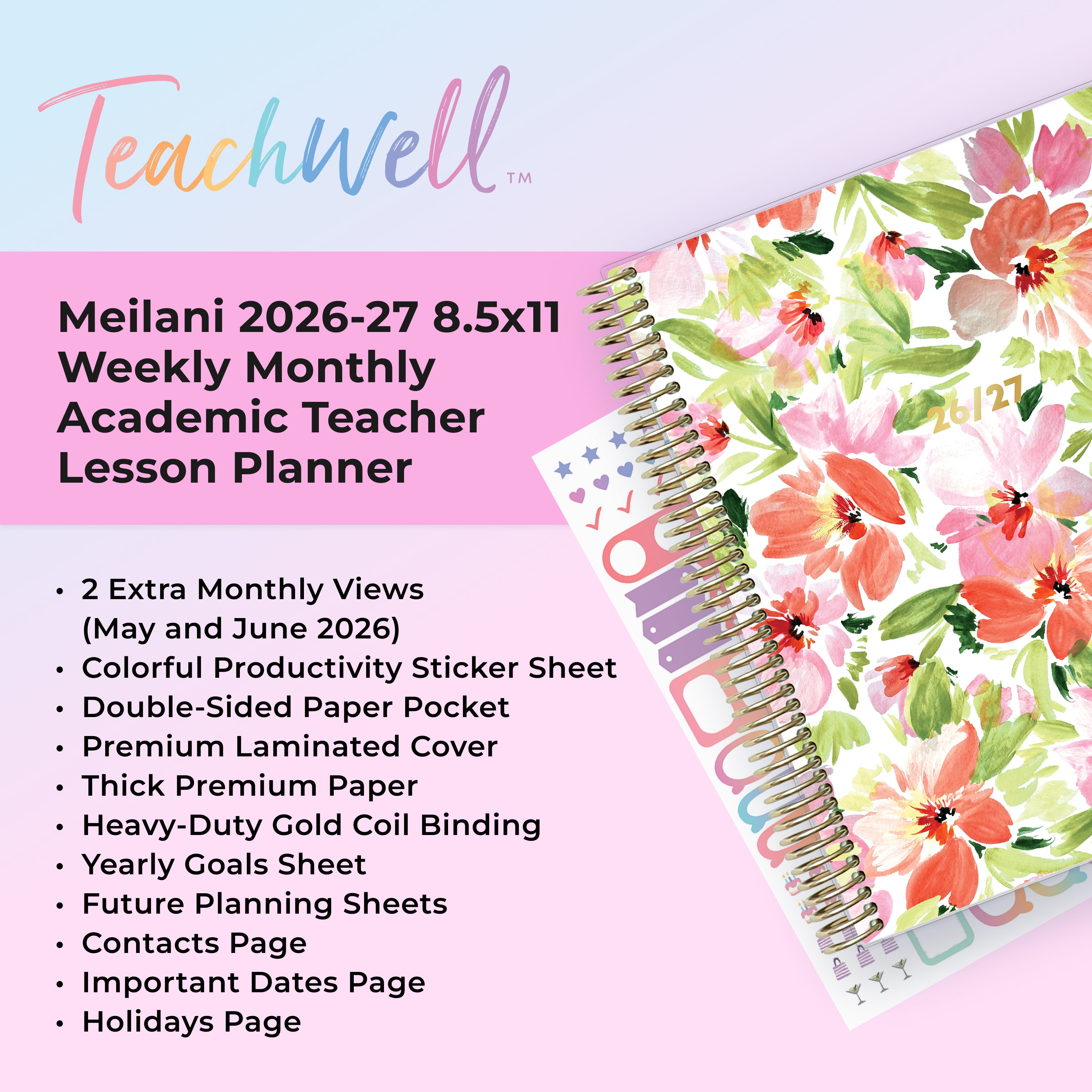 the academic planner features lots of content pages in addition to your monthly and weekly pages, yearly goals, contacts page